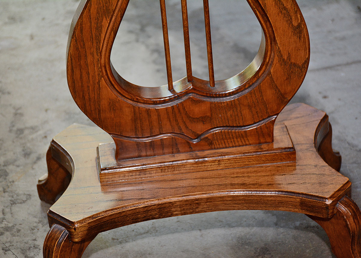 Marble Top Oak Lyre Side Table