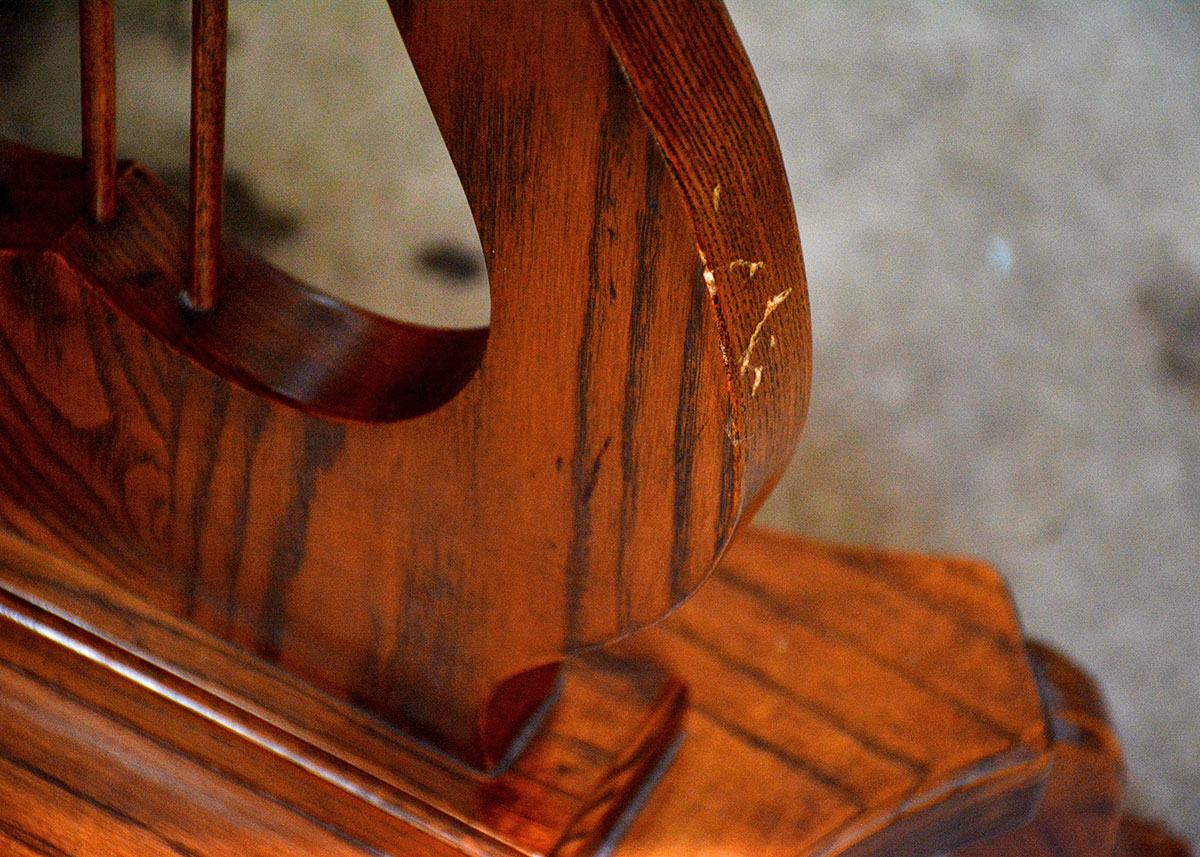 Marble Top Oak Lyre Side Table