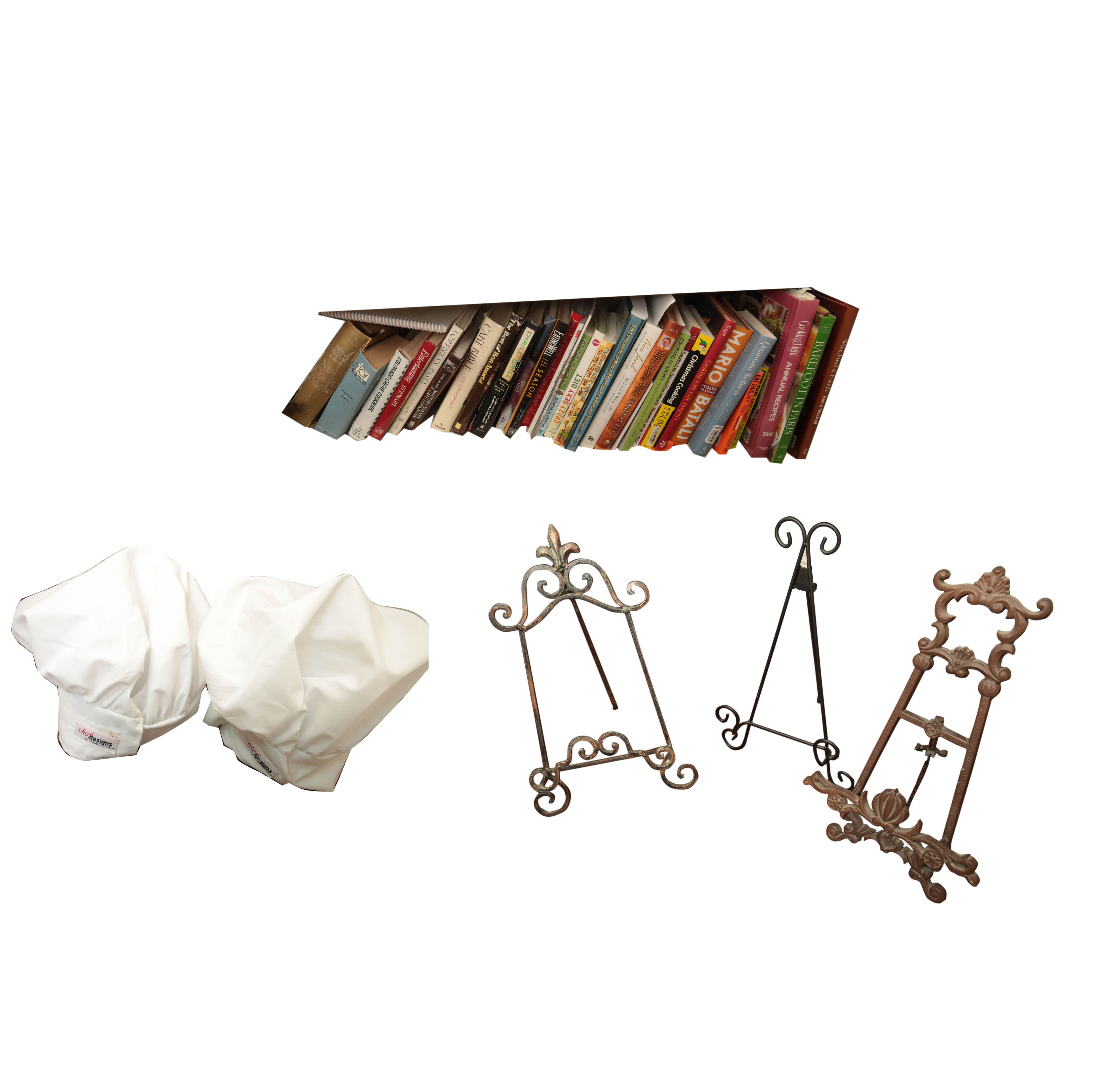 Collection of Cookbooks, Book Stands and More