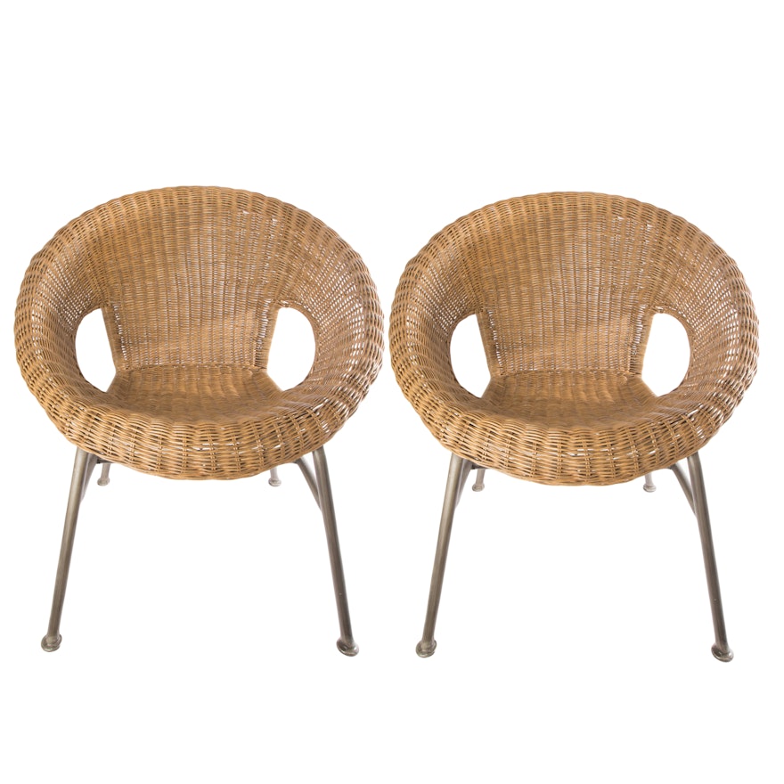 Pair of Modern Style Wicker Lounge Chairs