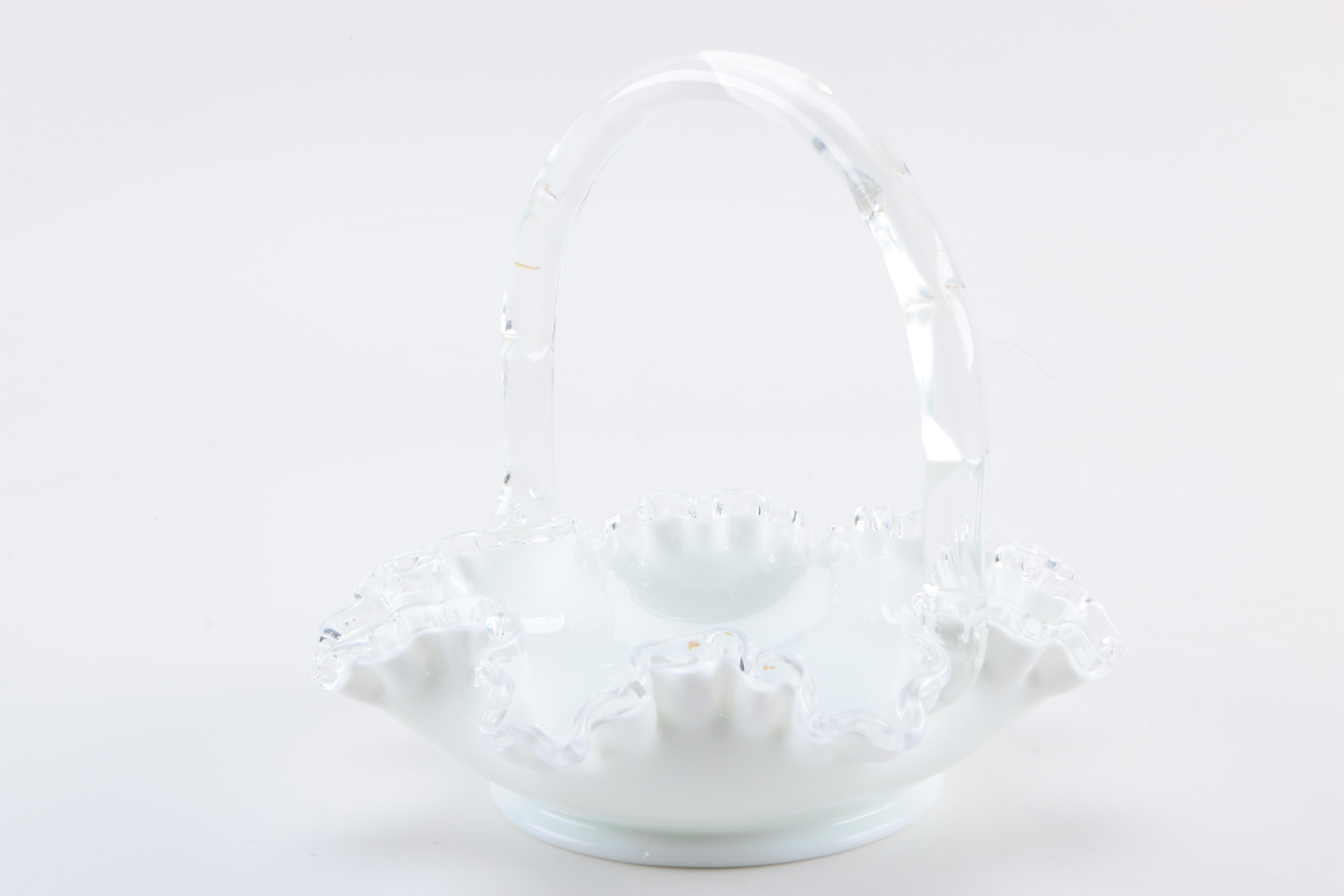 Vintage Glass Items Including Crystal Crest Nappy and Basket