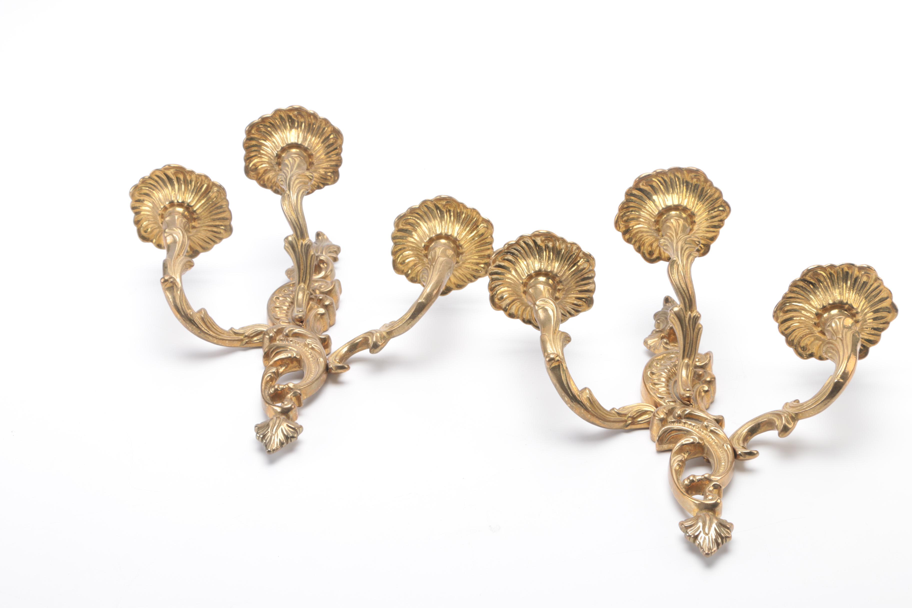 Rococo Style Brass Wall Sconces