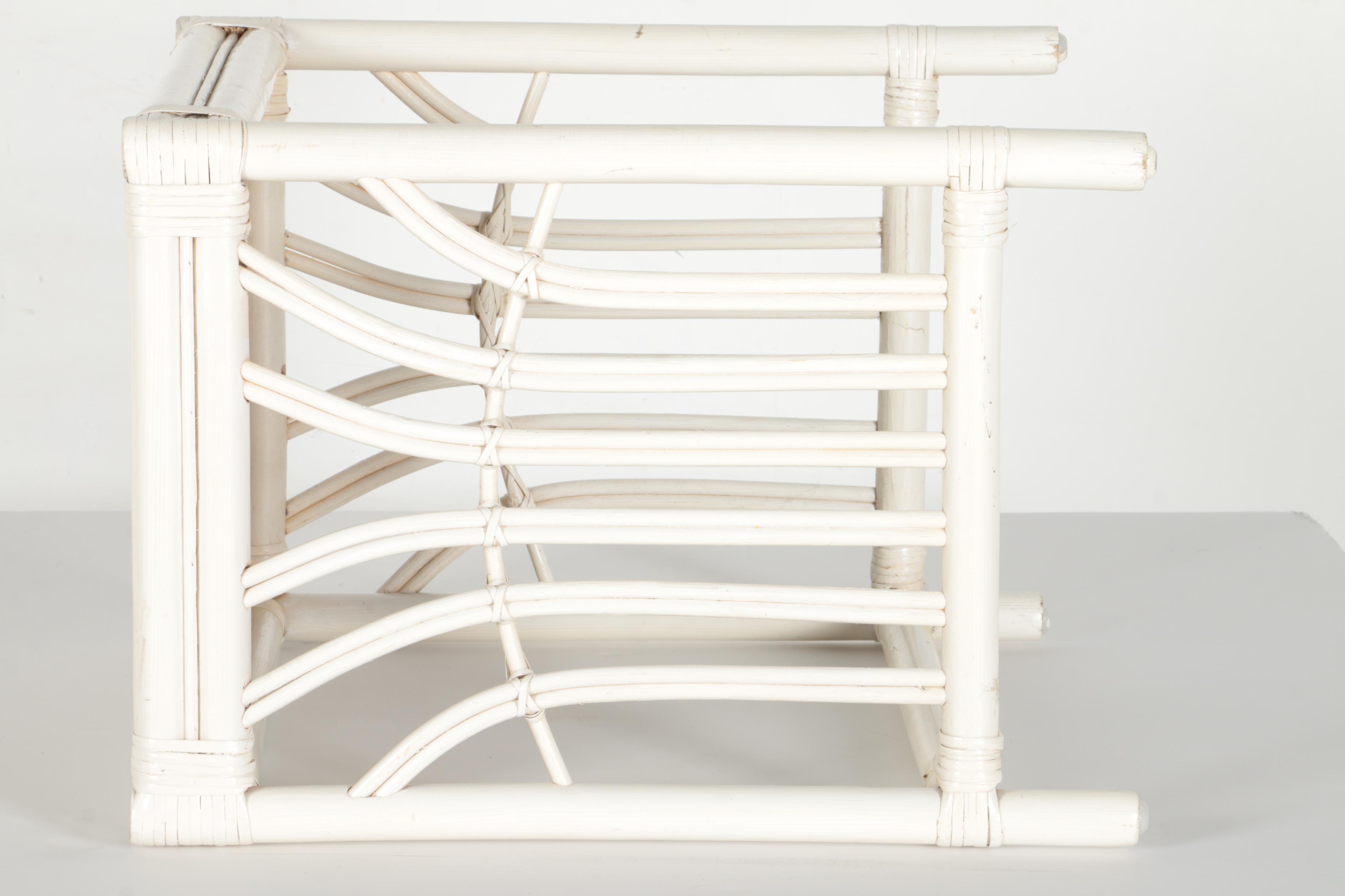 White-Painted Wicker Top End Table