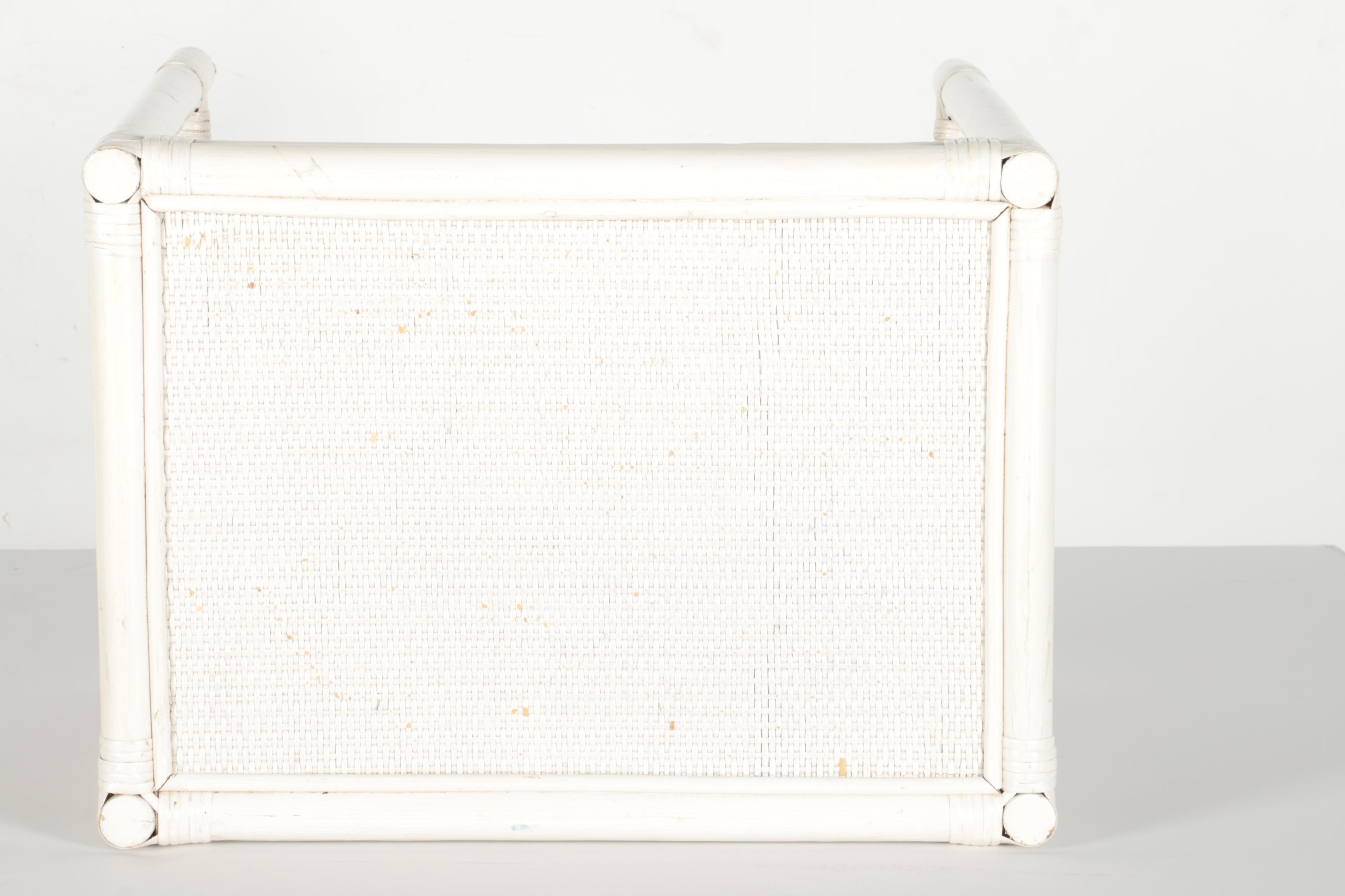 White-Painted Wicker Top End Table