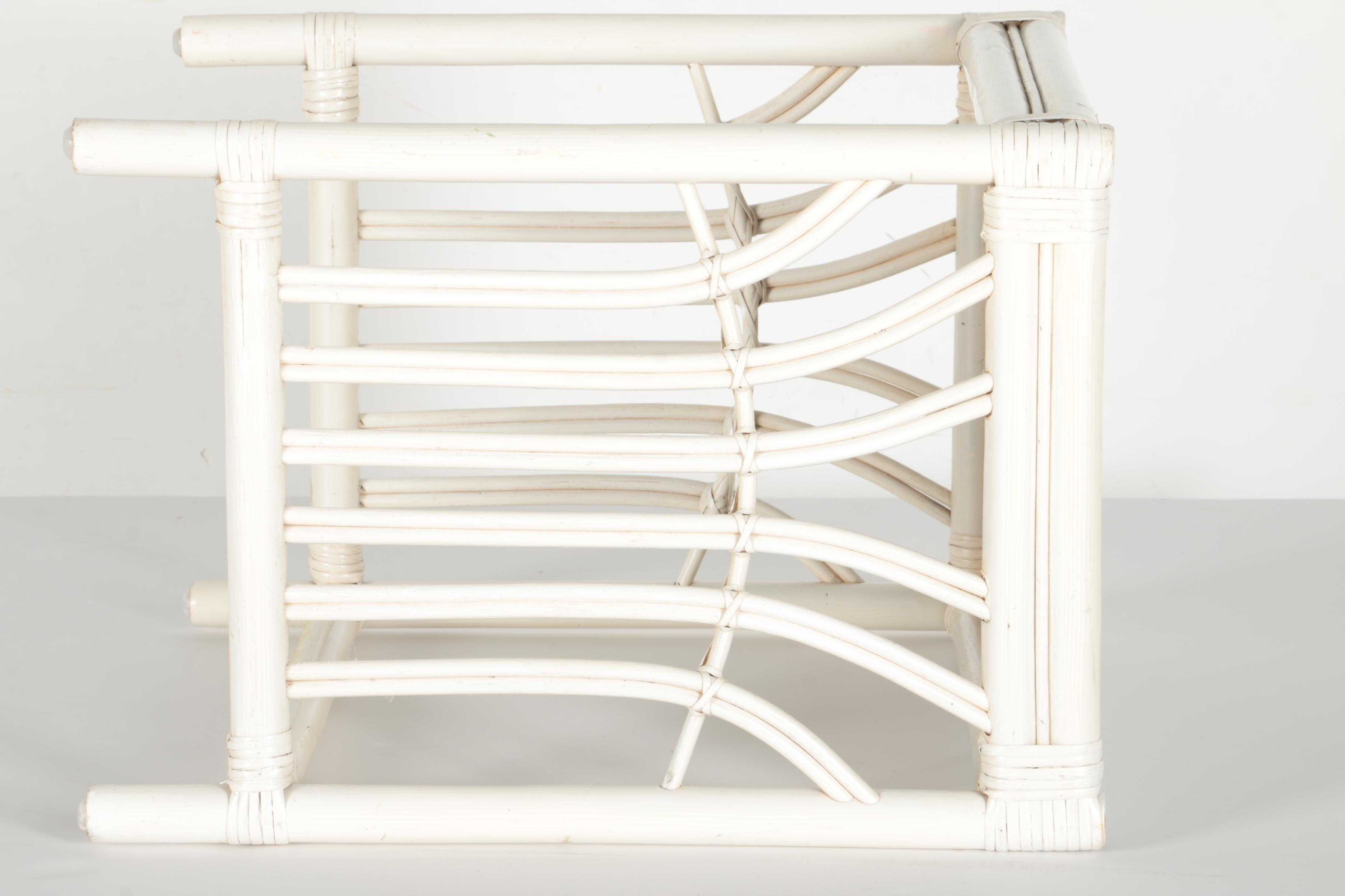 White-Painted Wicker Top End Table