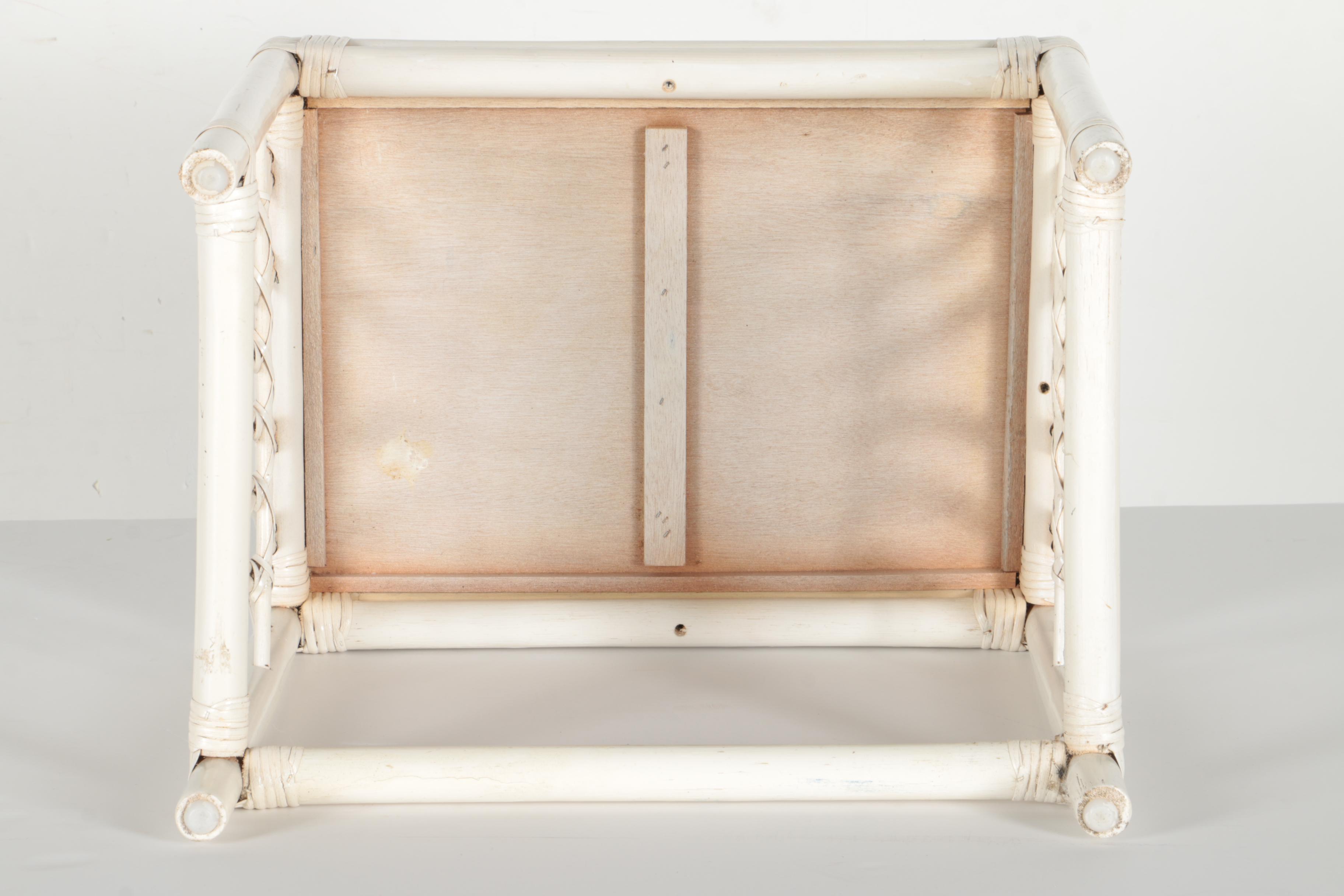 White-Painted Wicker Top End Table