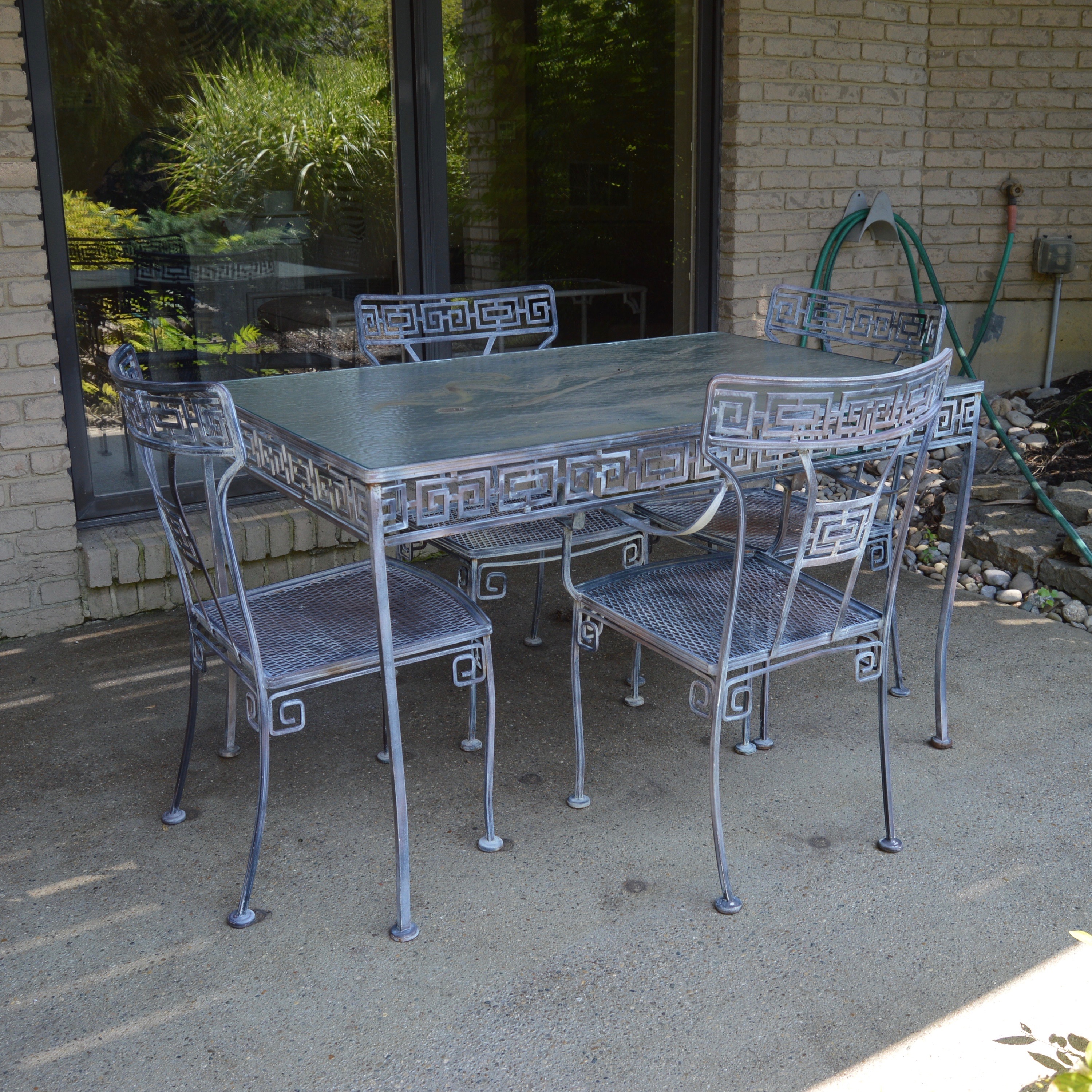 Vintage Patio Dining Set with Greek Key Design