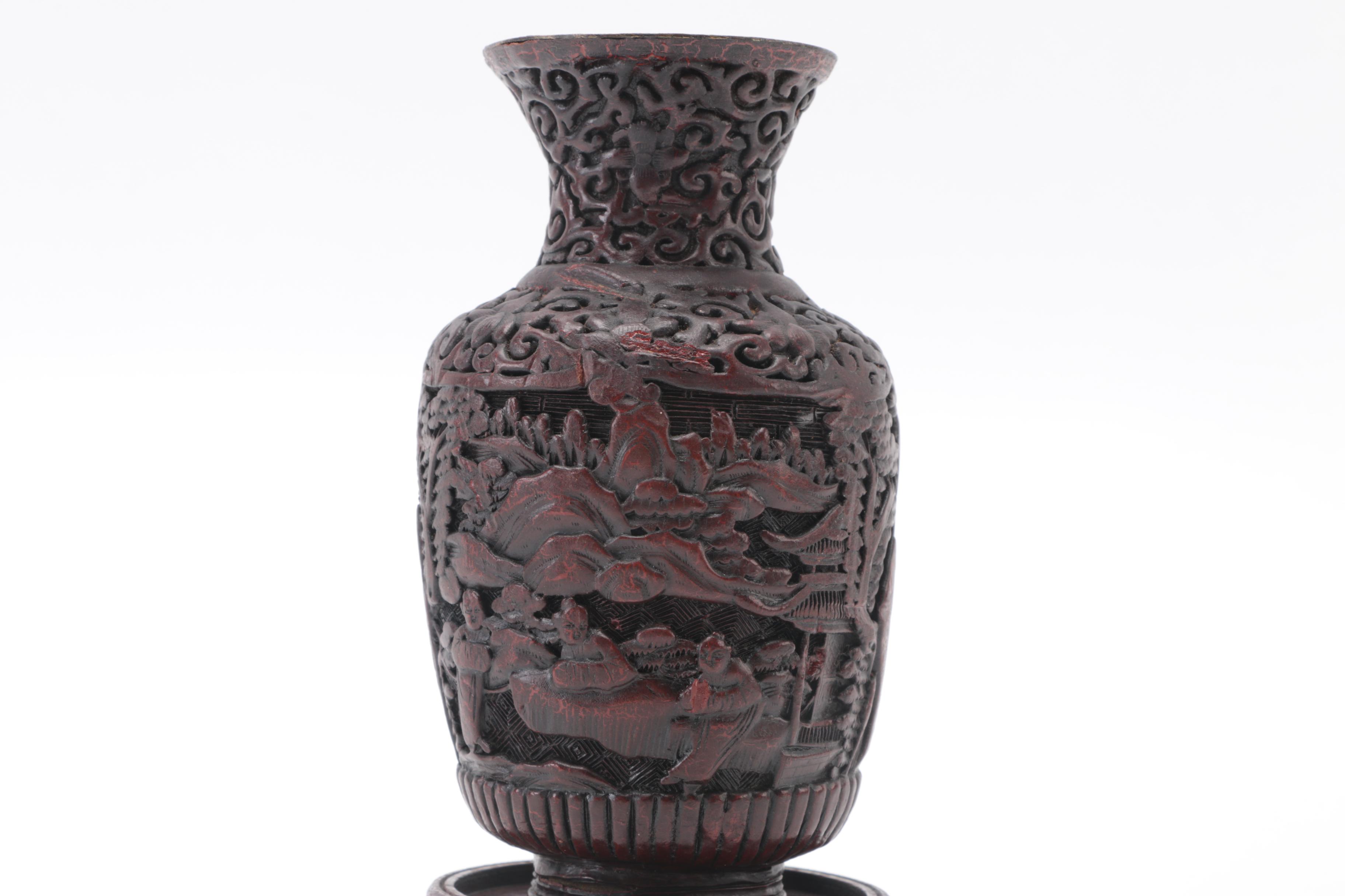 Asian Inspired Carved Wood Vase and Shoe Horn/Back Scratcher