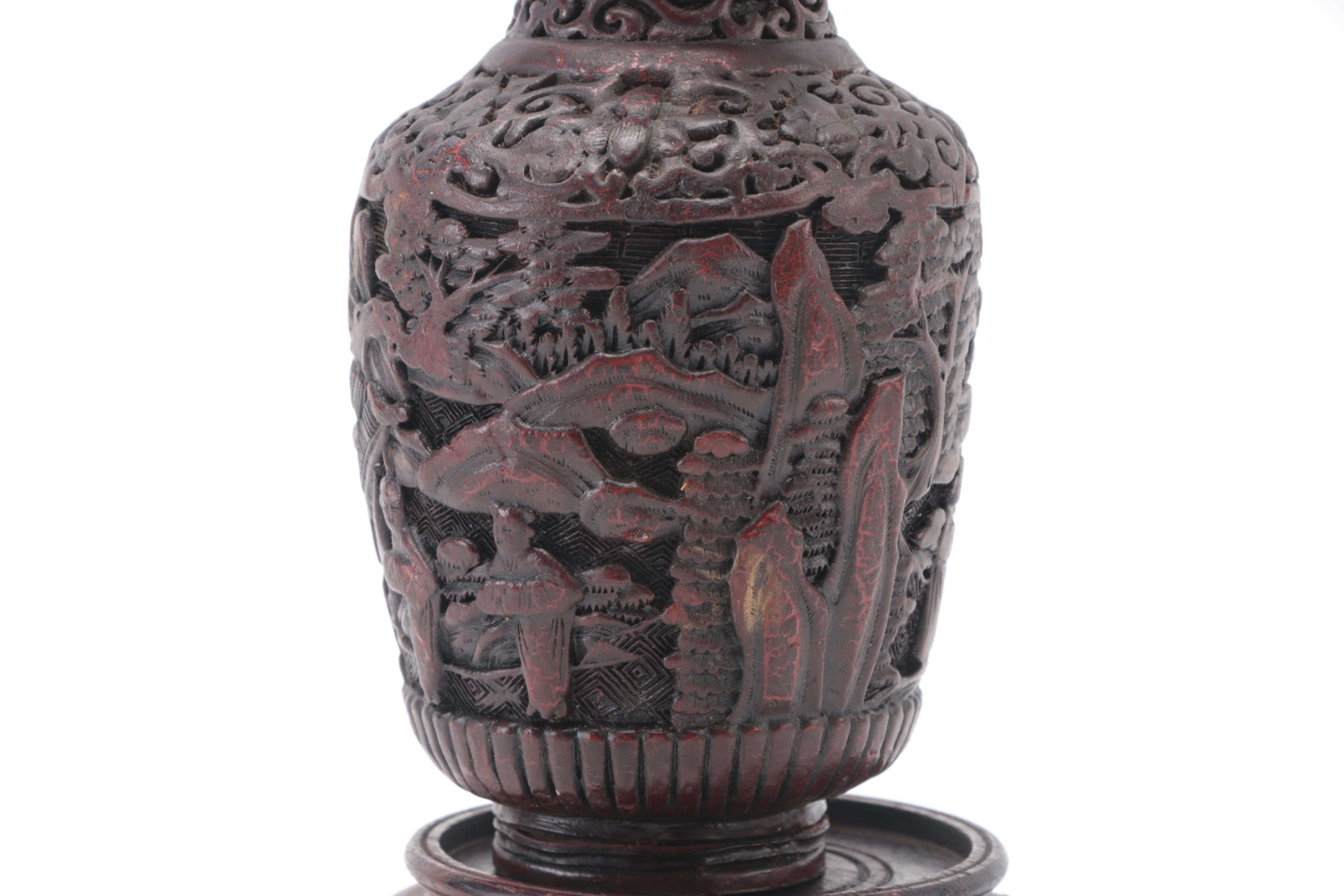 Asian Inspired Carved Wood Vase and Shoe Horn/Back Scratcher