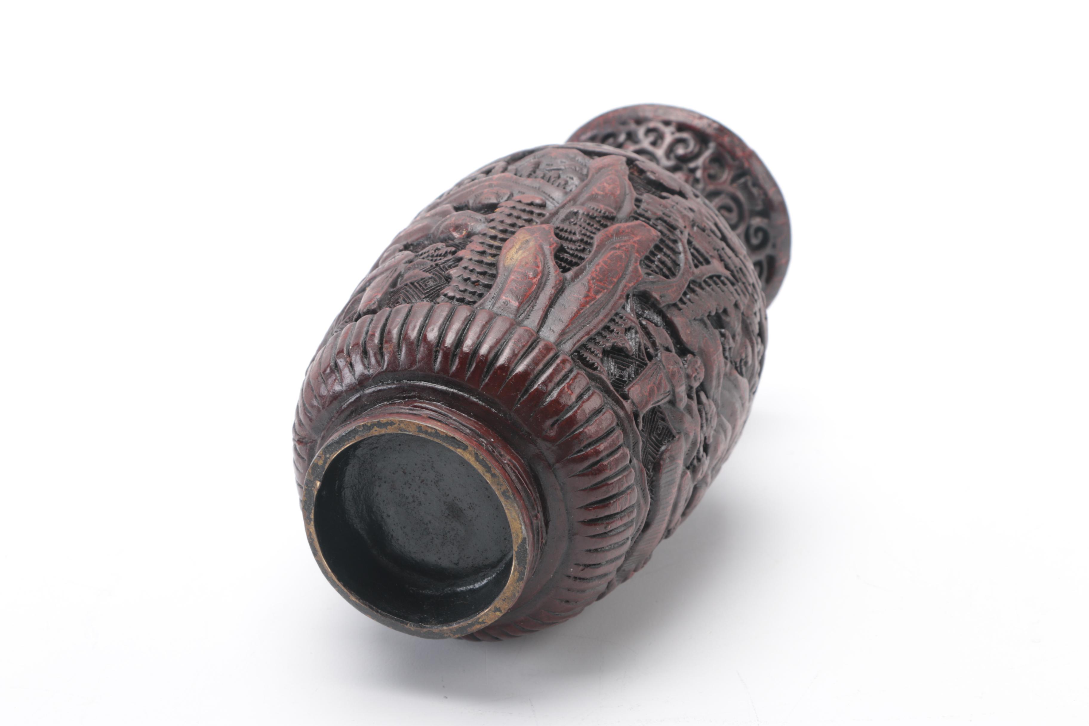 Asian Inspired Carved Wood Vase and Shoe Horn/Back Scratcher