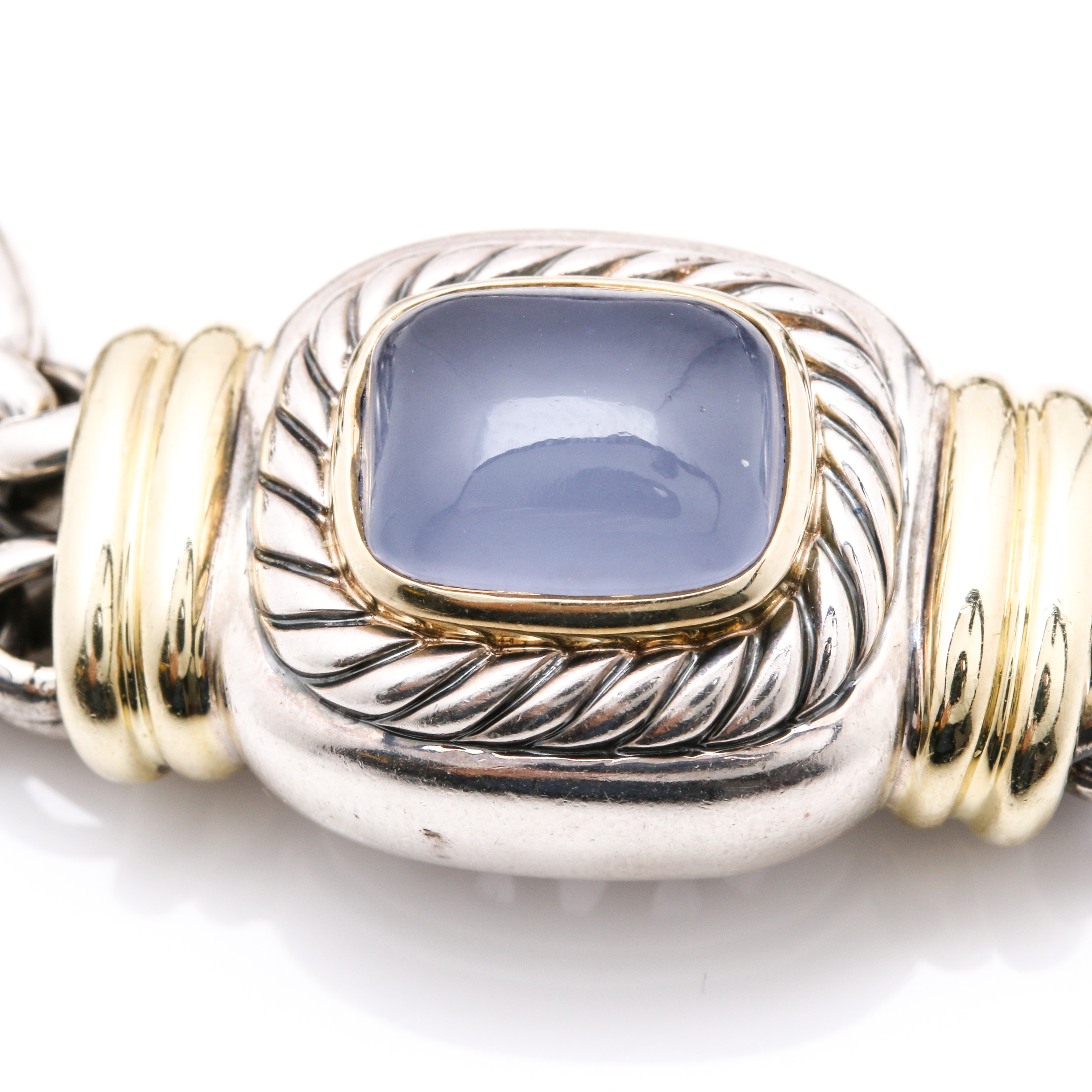 David Yurman Sterling Silver and 14K Yellow Gold Chalcedony Bracelet
