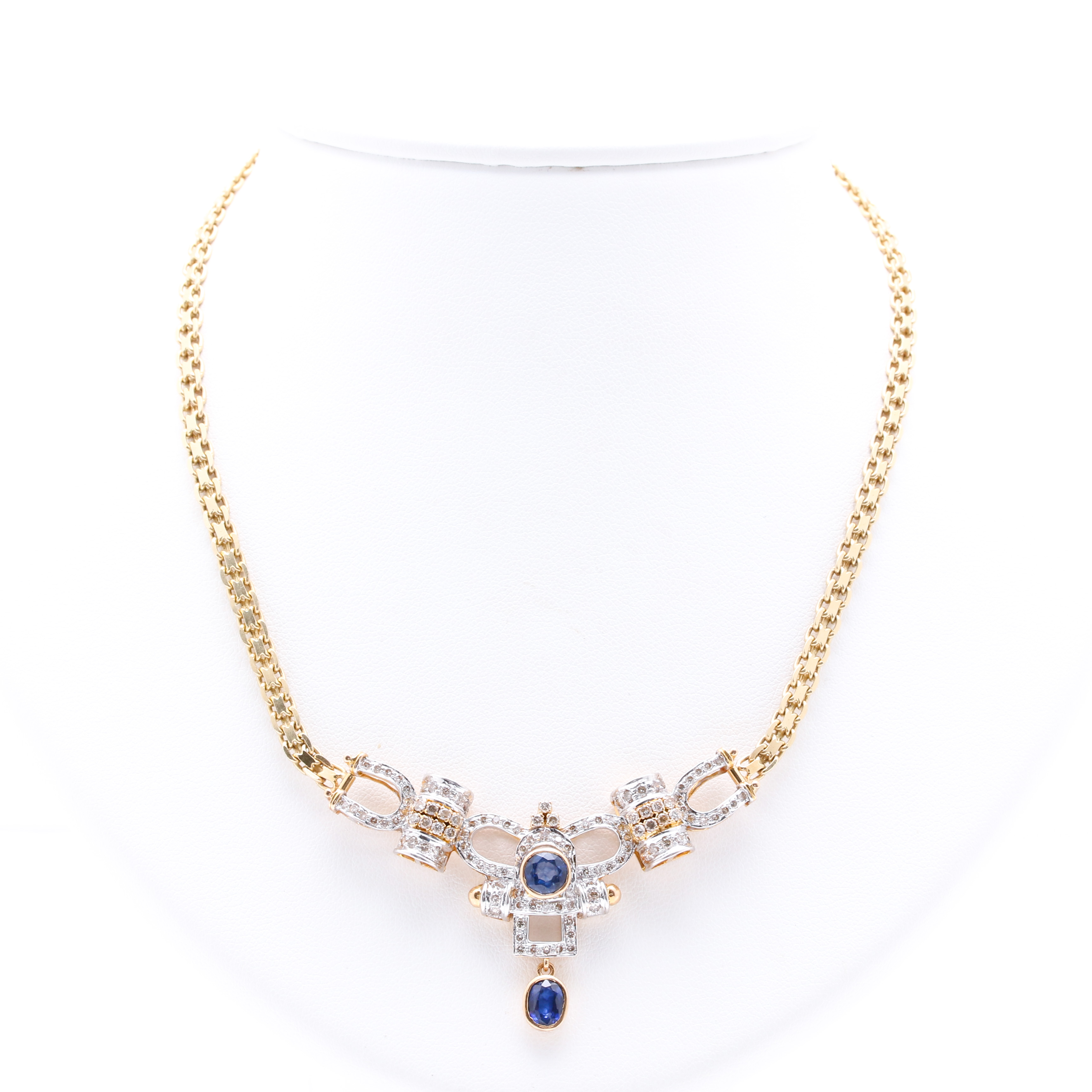 14K White and Yellow Gold 1.77 CTW Sapphire and 1.47 CTW Diamond Necklace