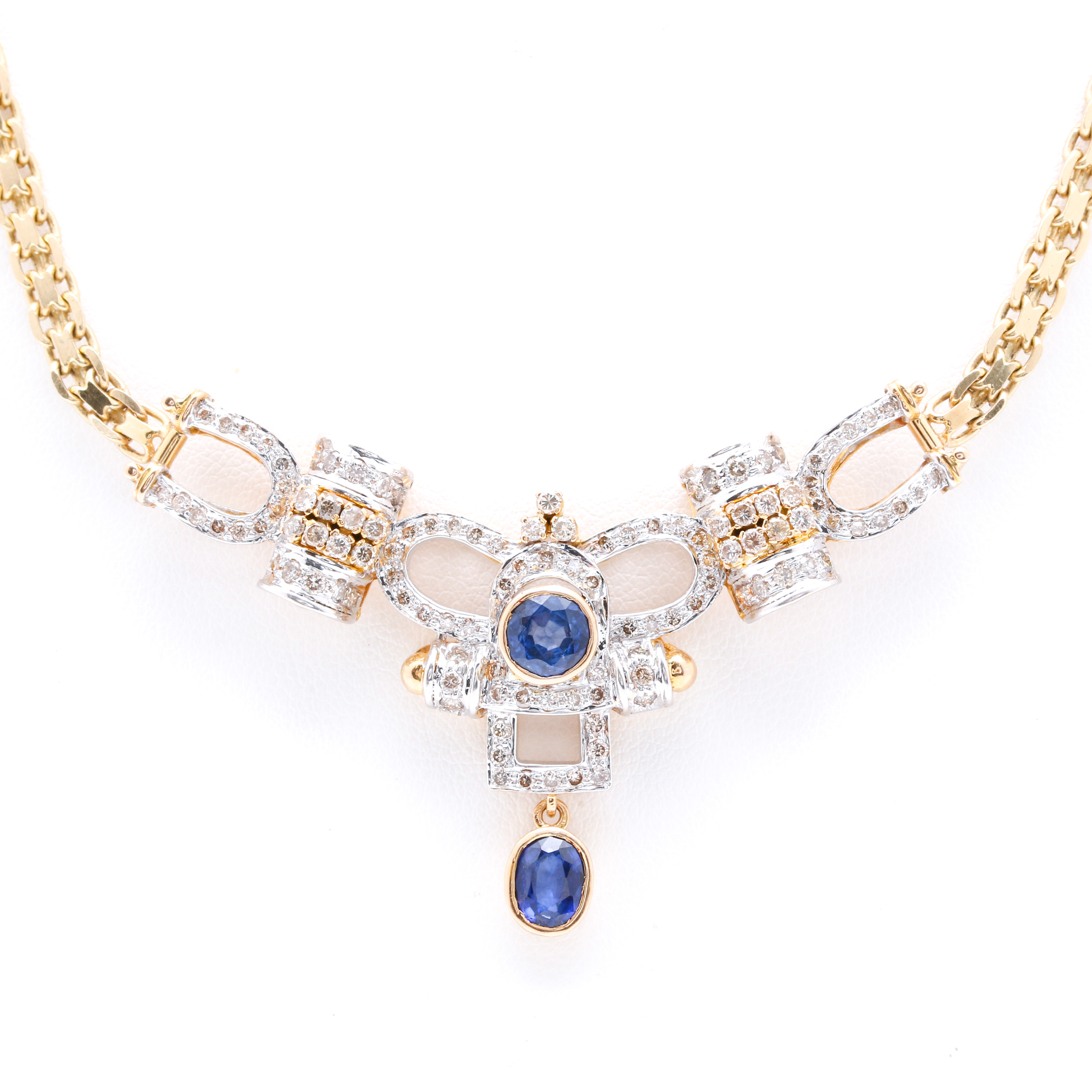 14K White and Yellow Gold 1.77 CTW Sapphire and 1.47 CTW Diamond Necklace