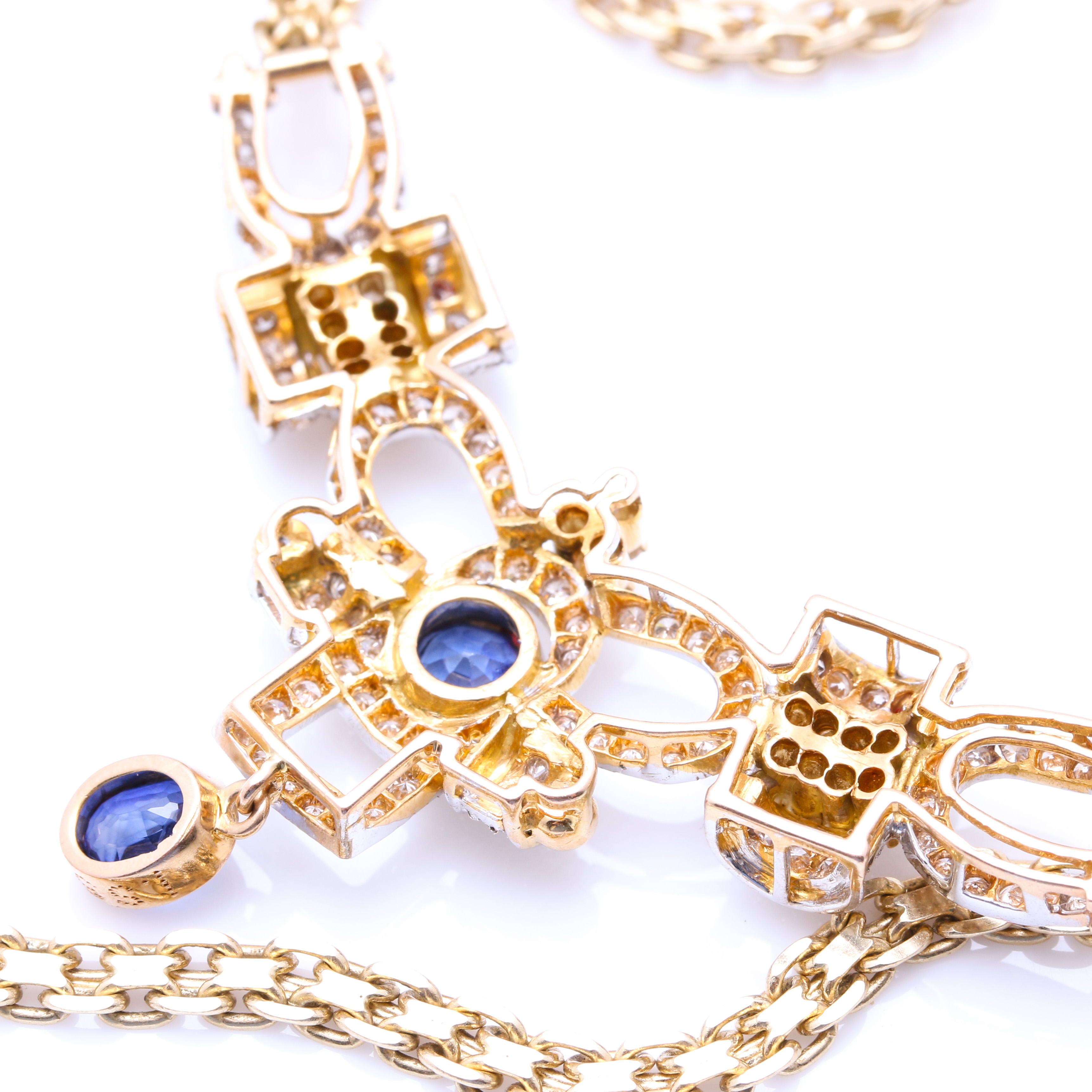 14K White and Yellow Gold 1.77 CTW Sapphire and 1.47 CTW Diamond Necklace