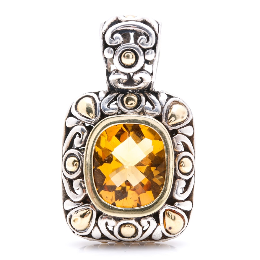 John Hardy Sterling Silver and 18K Yellow Gold Citrine Pendant