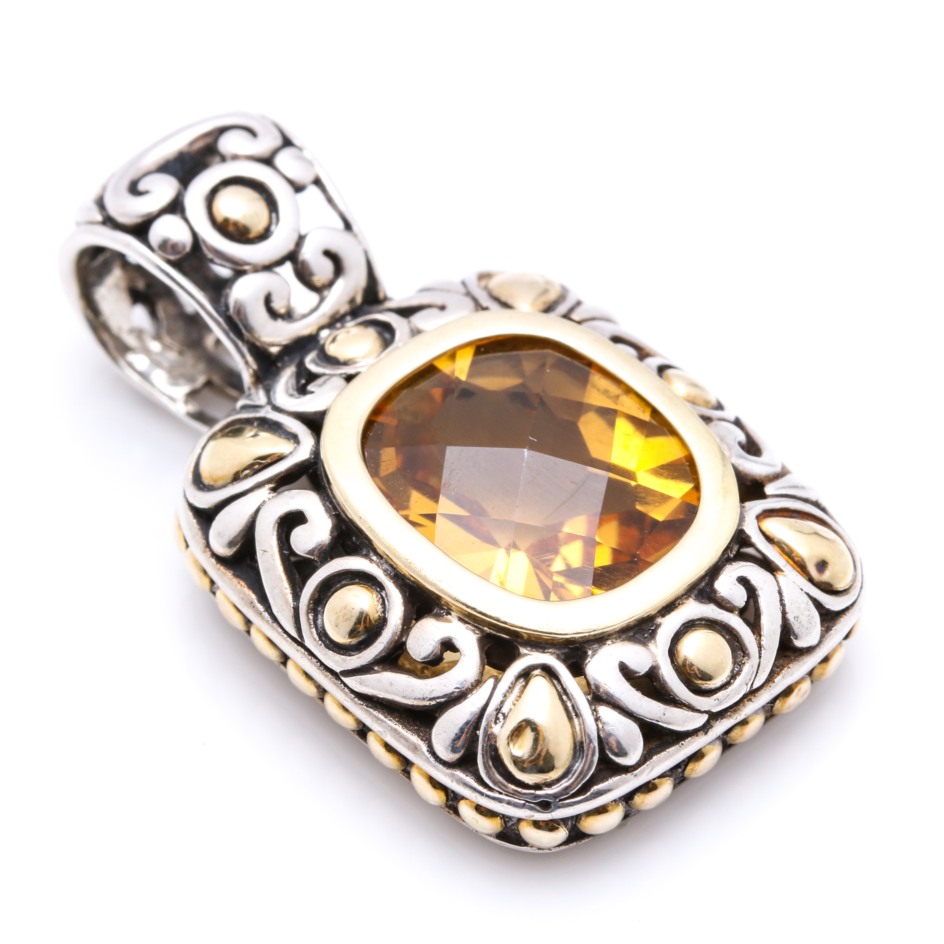 John Hardy Sterling Silver and 18K Yellow Gold Citrine Pendant