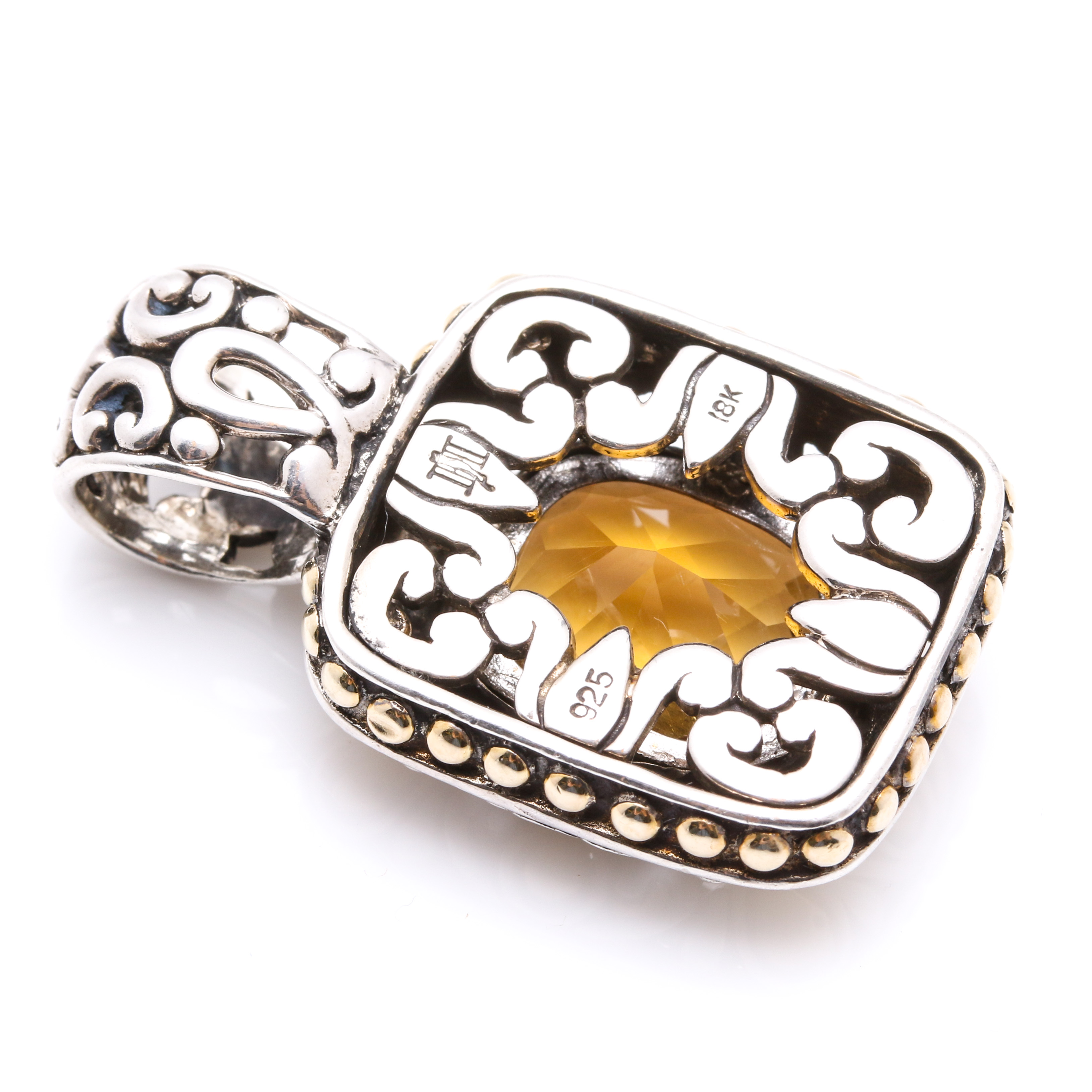 John Hardy Sterling Silver and 18K Yellow Gold Citrine Pendant