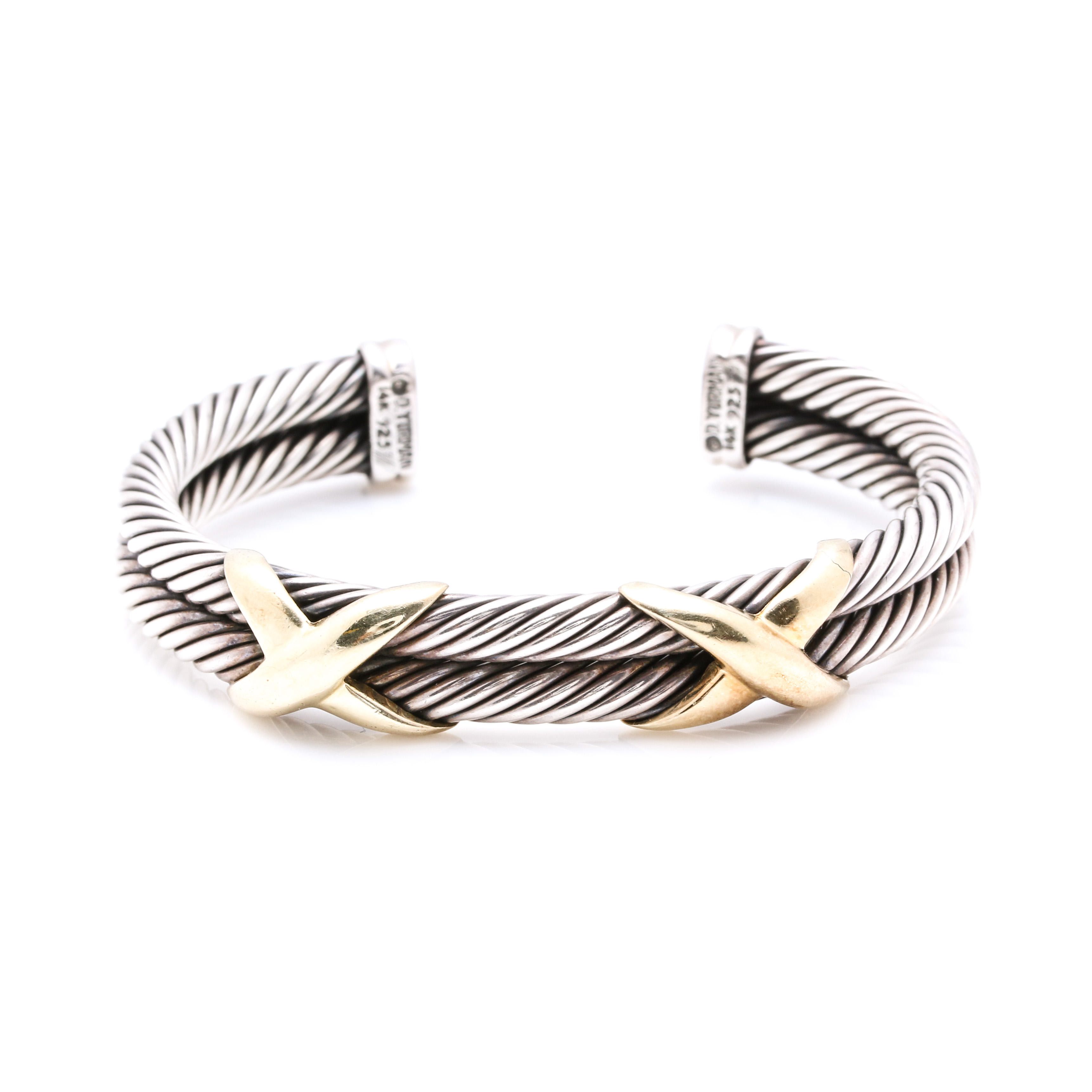 David Yurman Sterling Silver and 14K Yellow Gold Cable Cuff Bracelet