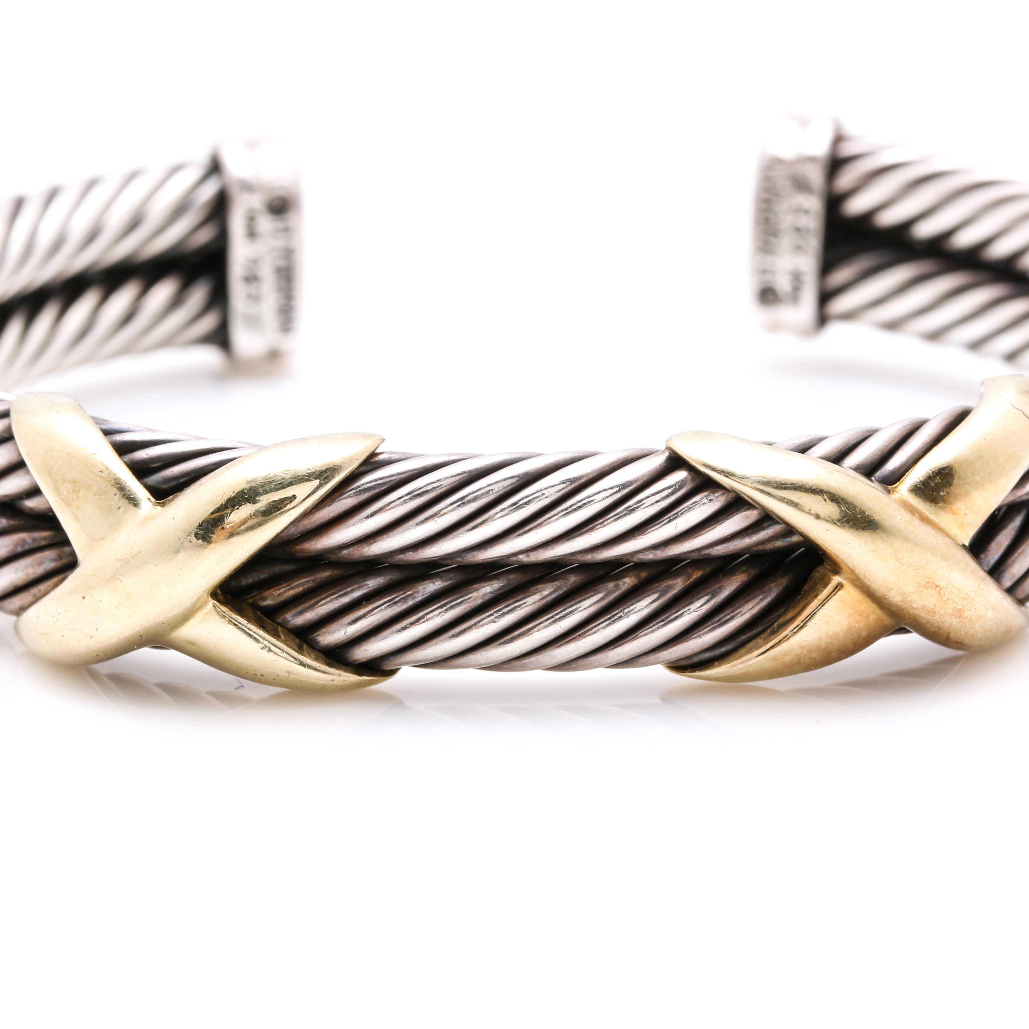 David Yurman Sterling Silver and 14K Yellow Gold Cable Cuff Bracelet