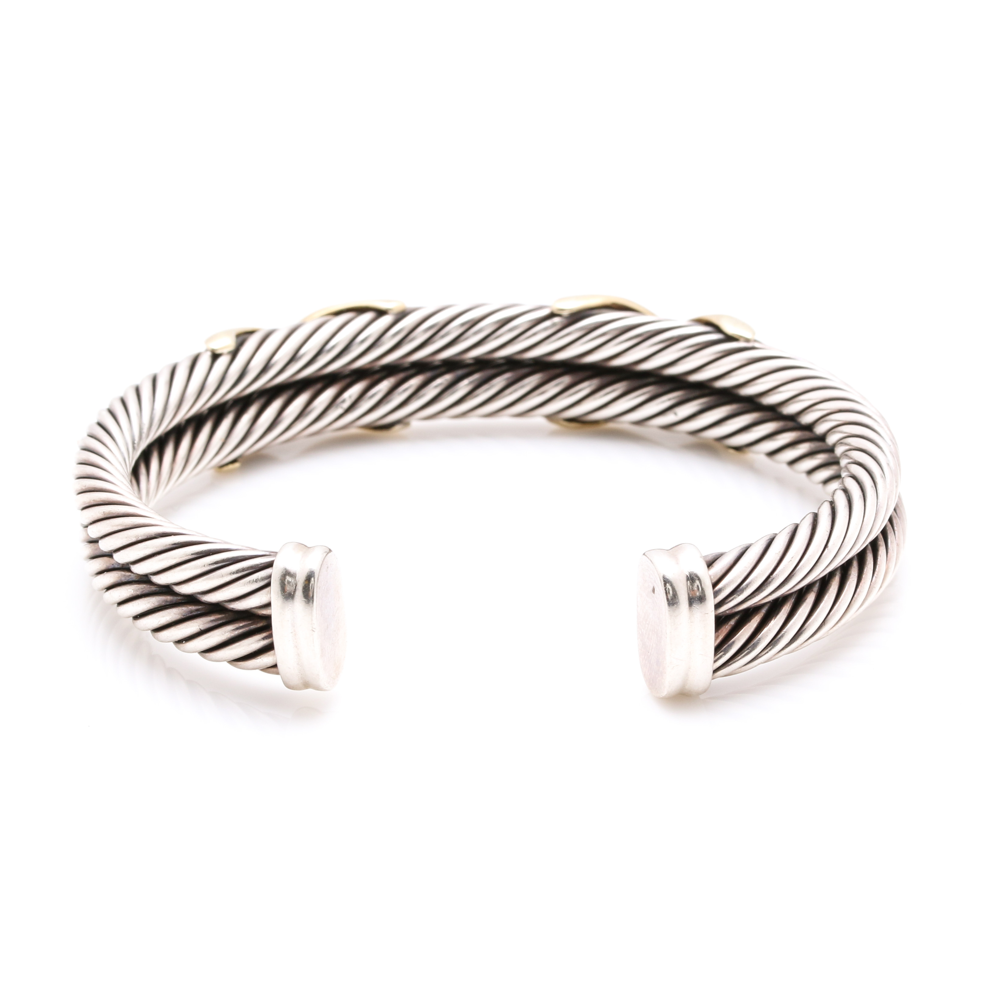 David Yurman Sterling Silver and 14K Yellow Gold Cable Cuff Bracelet