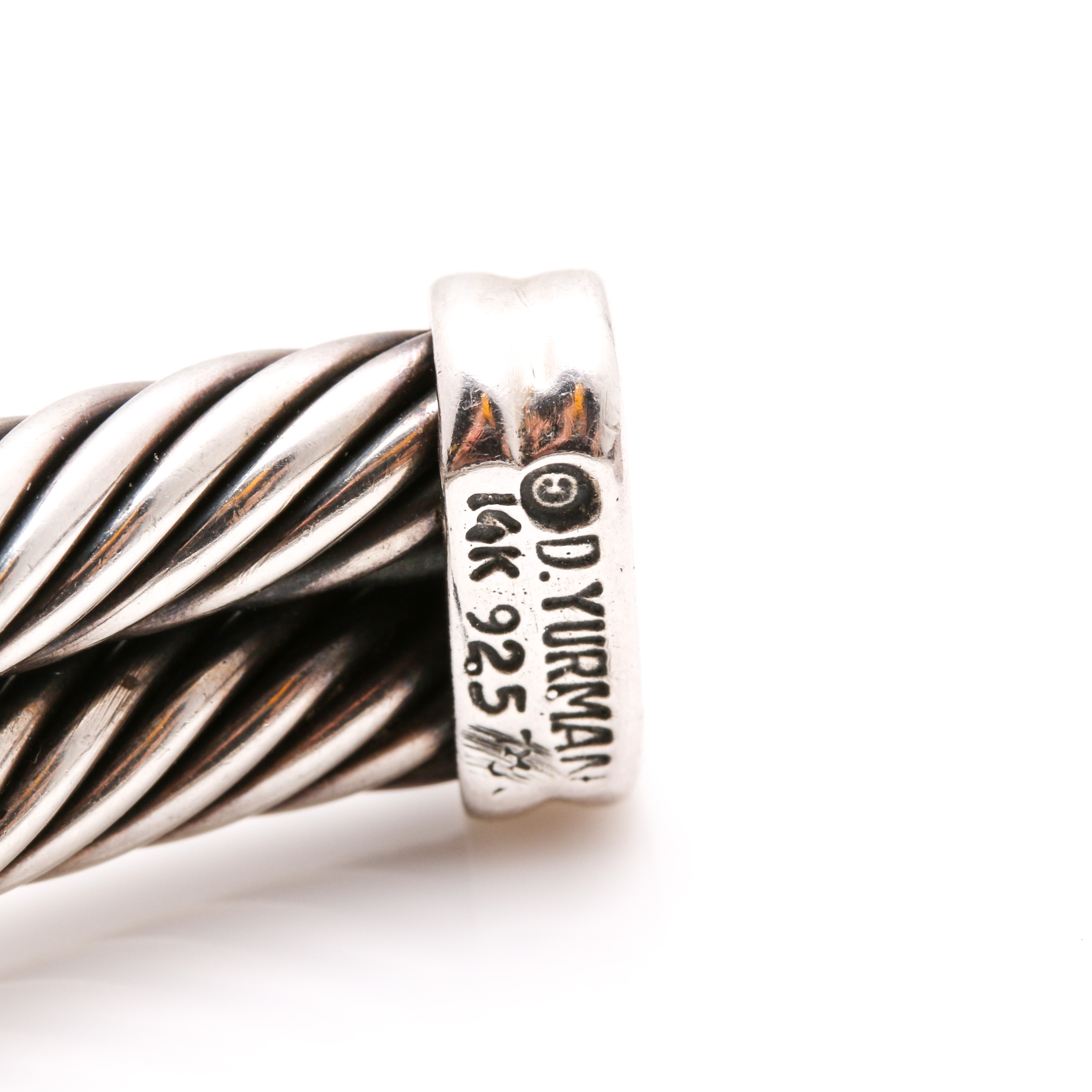 David Yurman Sterling Silver and 14K Yellow Gold Cable Cuff Bracelet