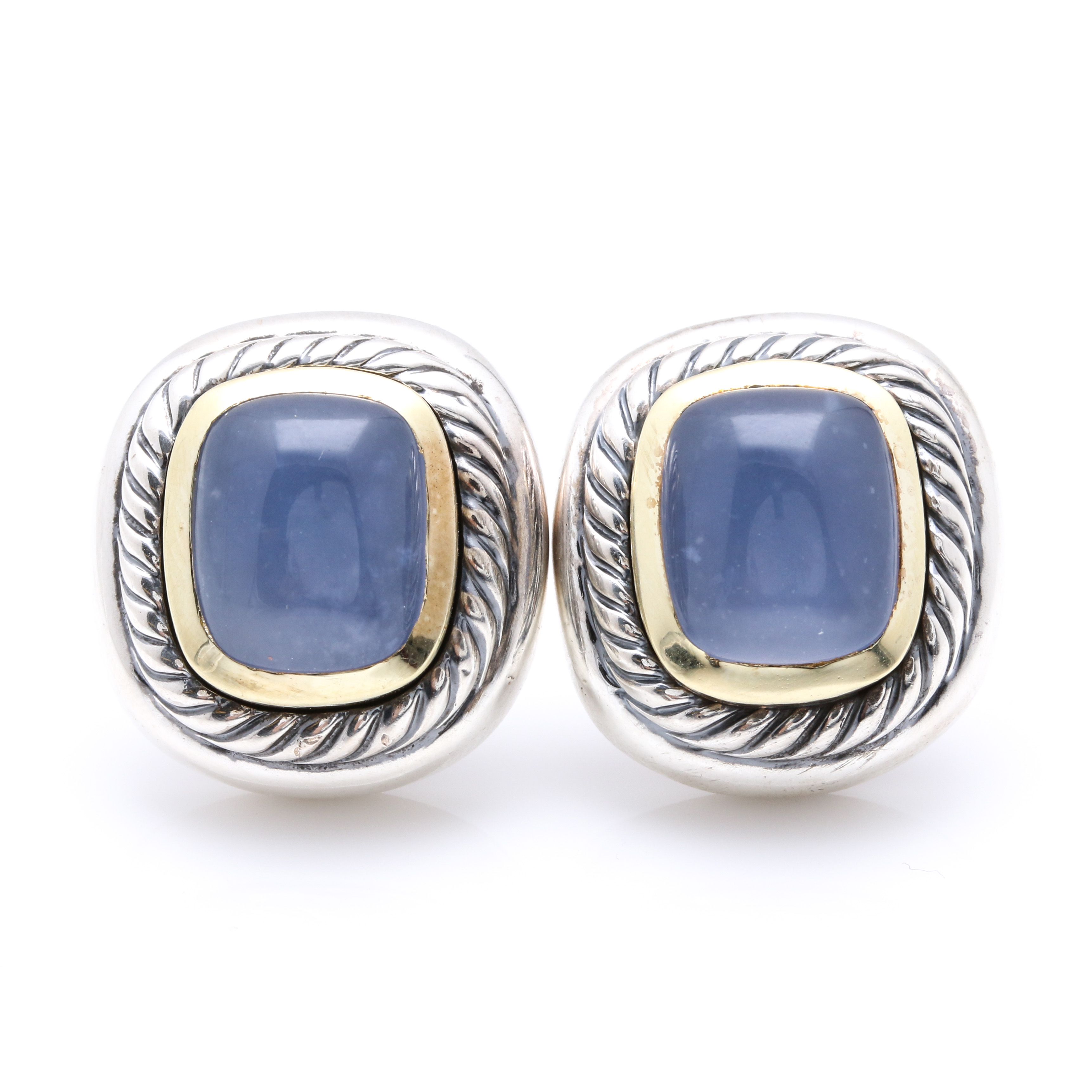 David Yurman Sterling Silver and 14K Yellow Gold Chalcedony Stud Earrings