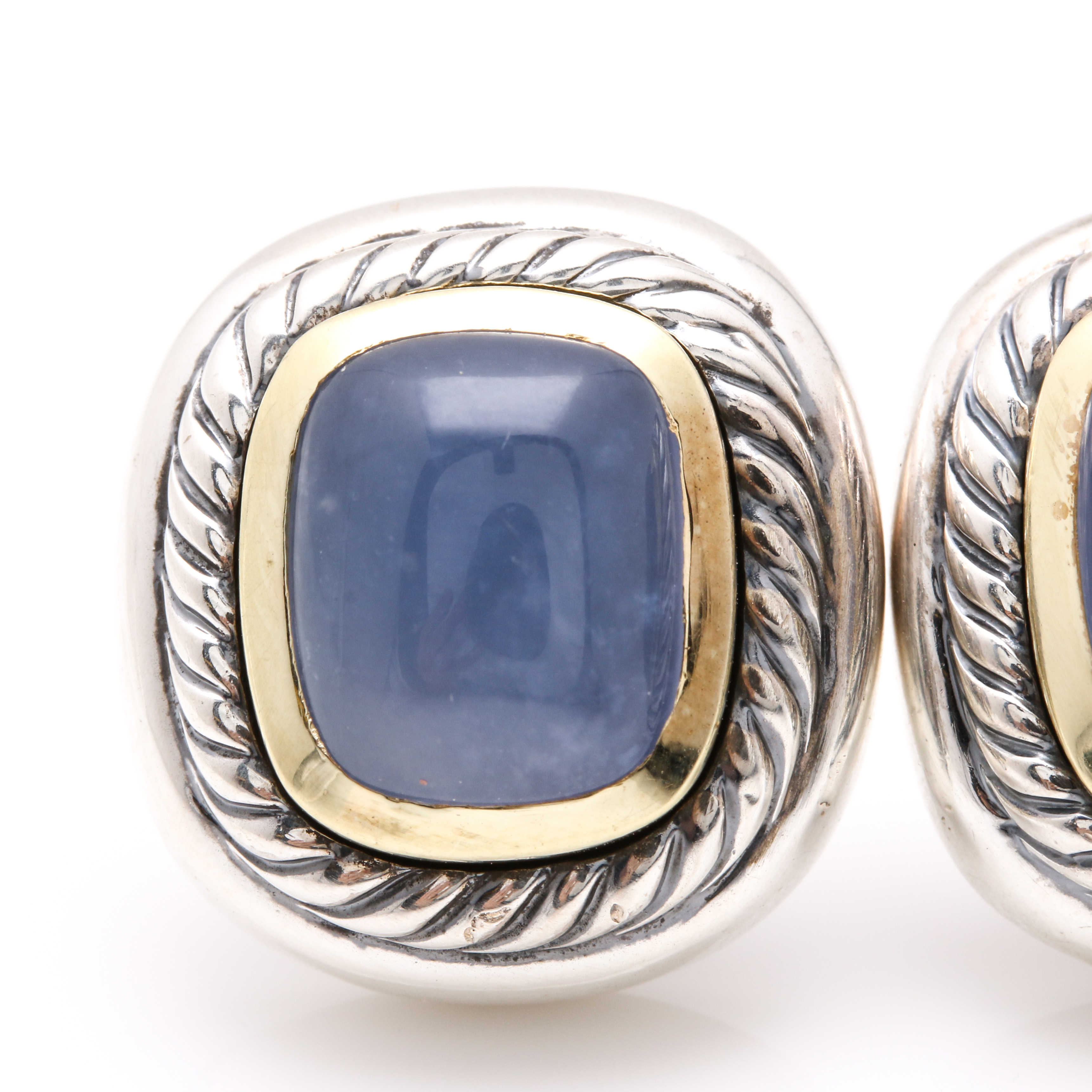 David Yurman Sterling Silver and 14K Yellow Gold Chalcedony Stud Earrings
