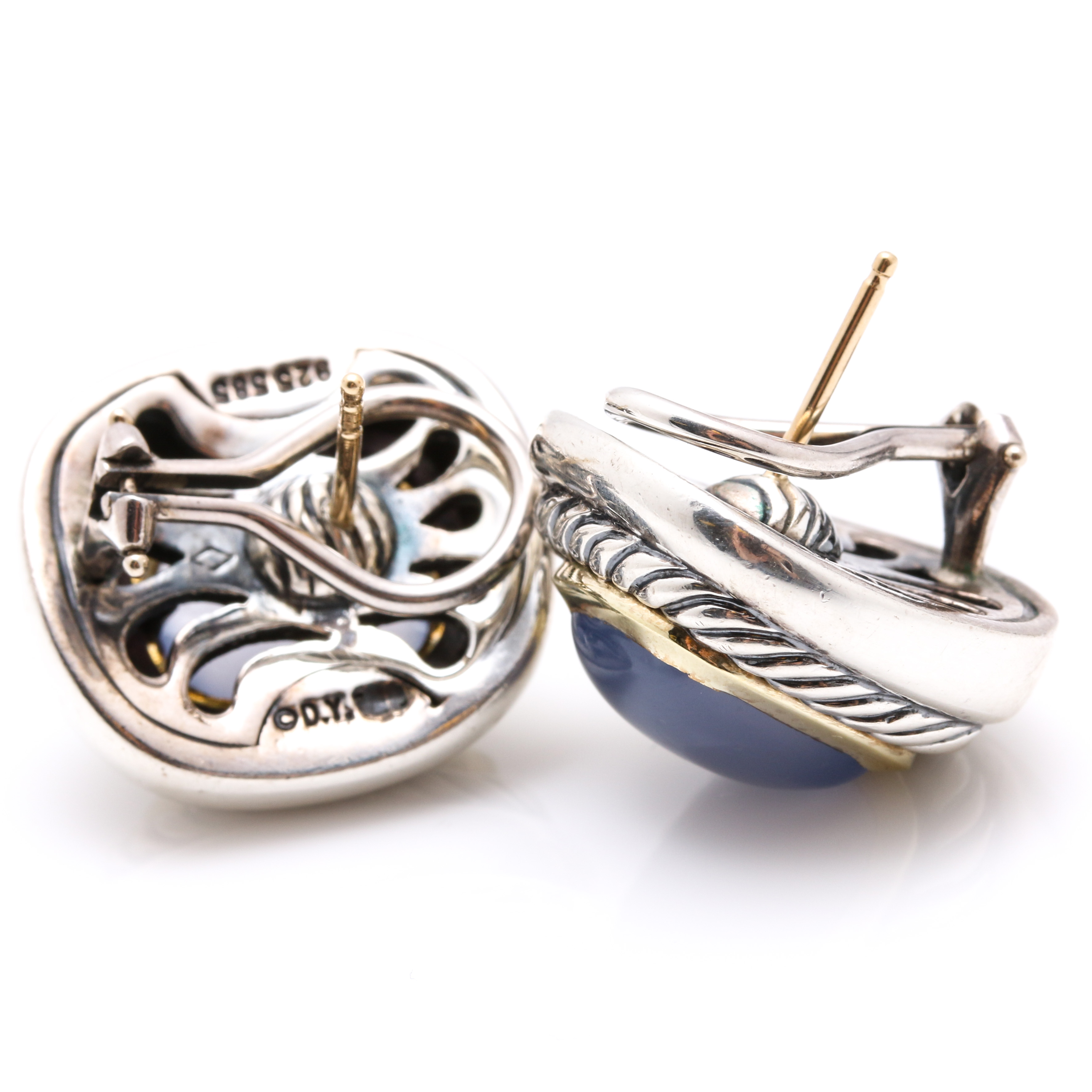 David Yurman Sterling Silver and 14K Yellow Gold Chalcedony Stud Earrings