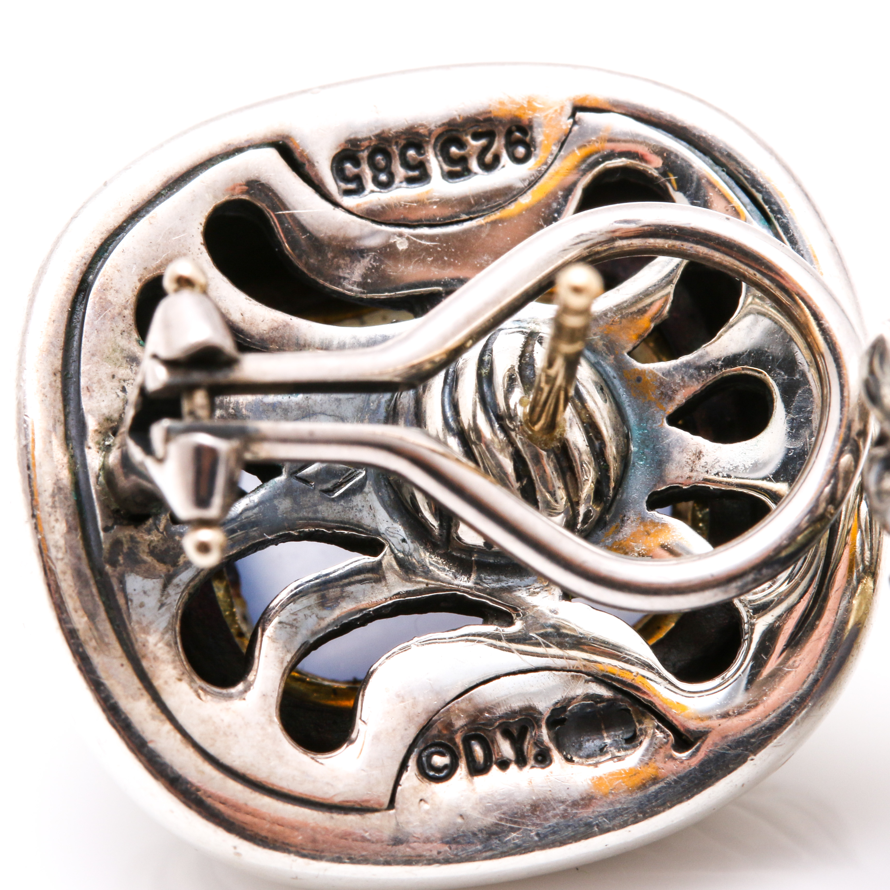 David Yurman Sterling Silver and 14K Yellow Gold Chalcedony Stud Earrings