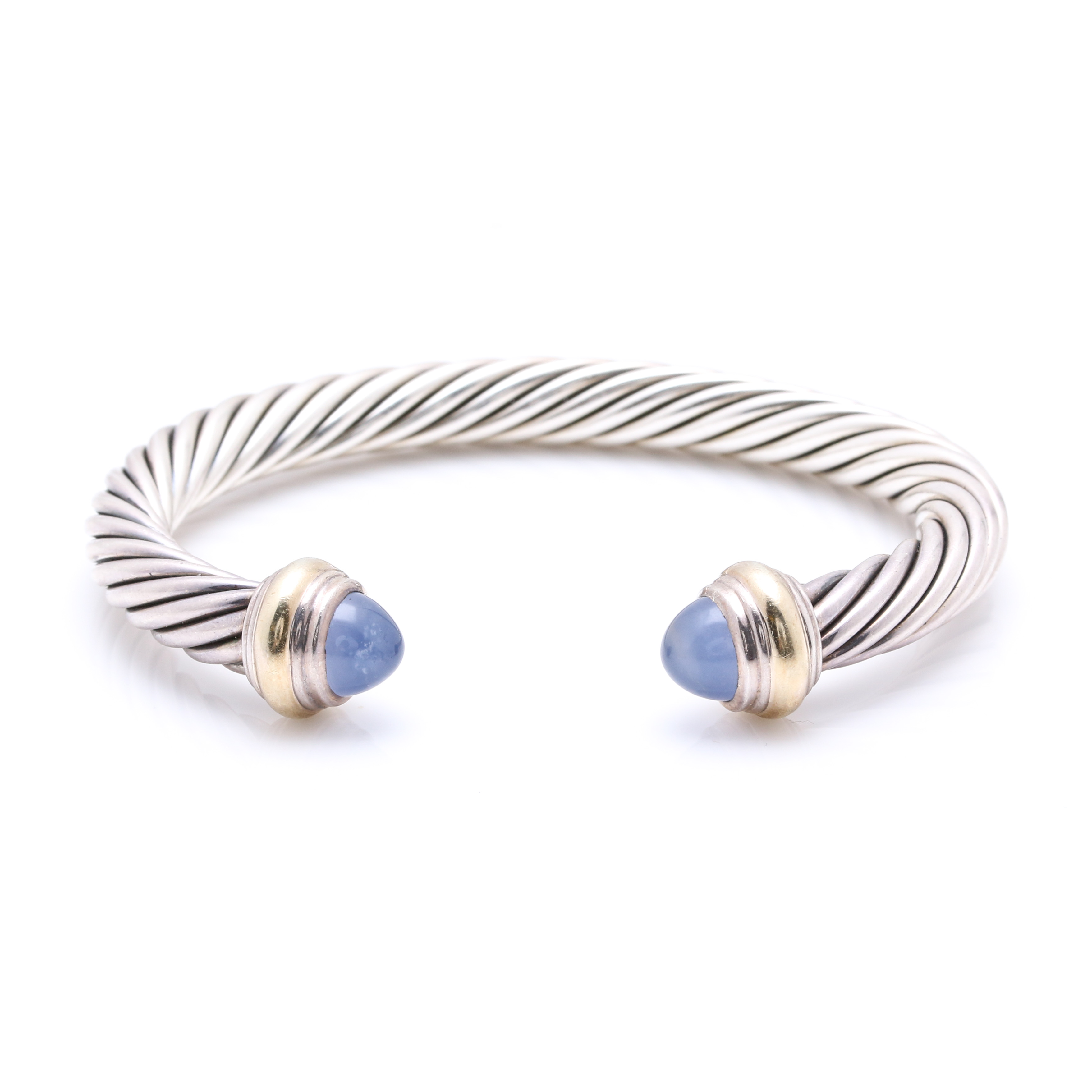 David Yurman Sterling Silver and 14K Yellow Gold Chalcedony Cuff Bracelet