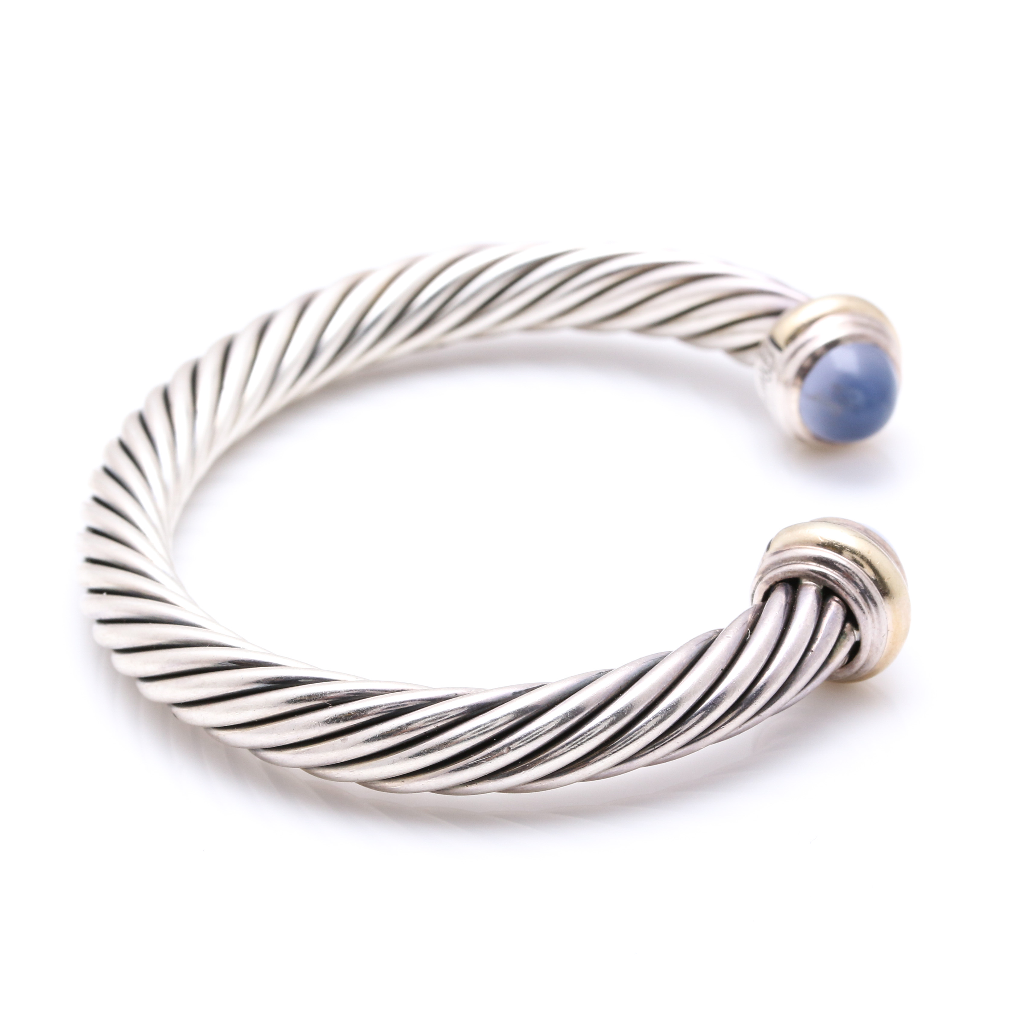 David Yurman Sterling Silver and 14K Yellow Gold Chalcedony Cuff Bracelet