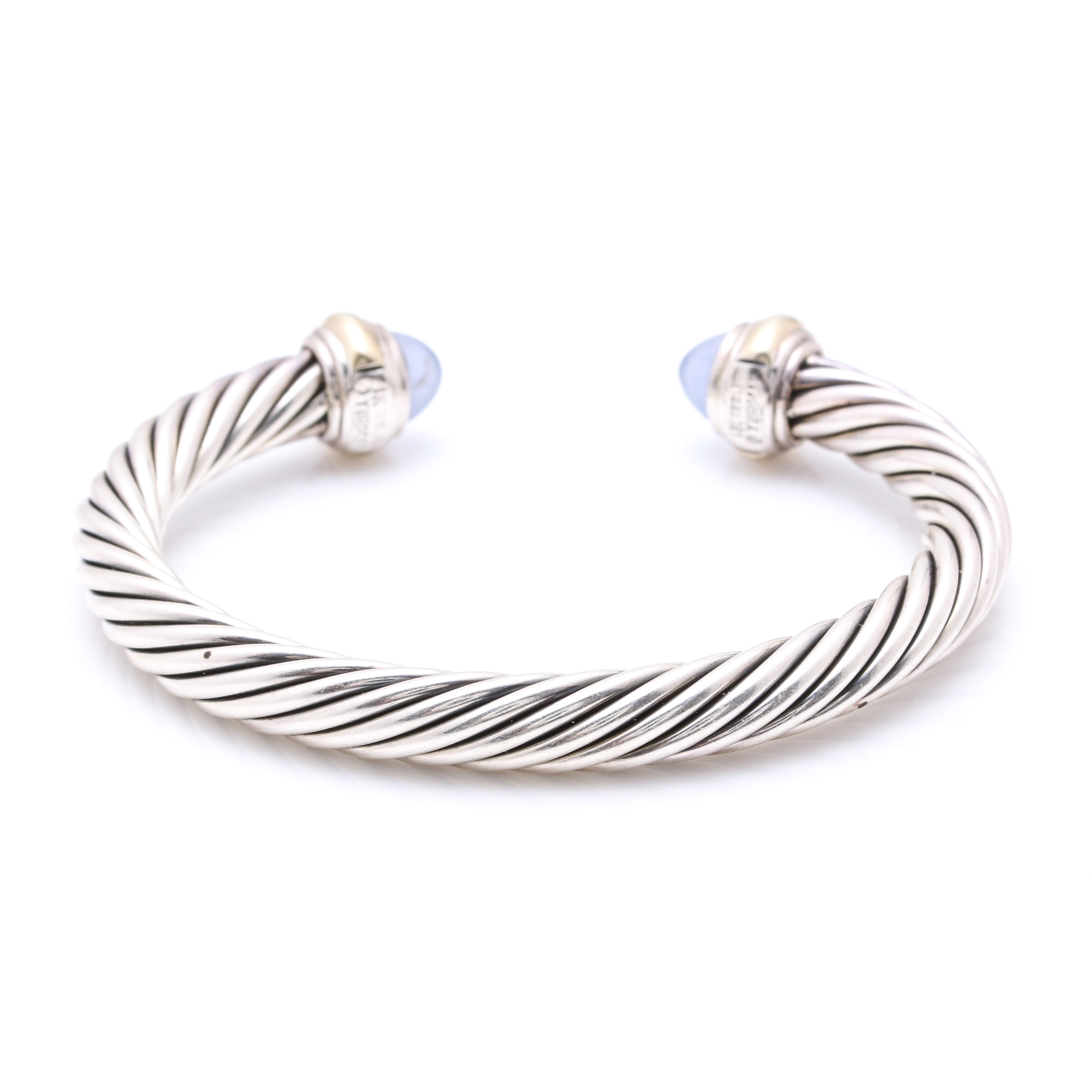 David Yurman Sterling Silver and 14K Yellow Gold Chalcedony Cuff Bracelet