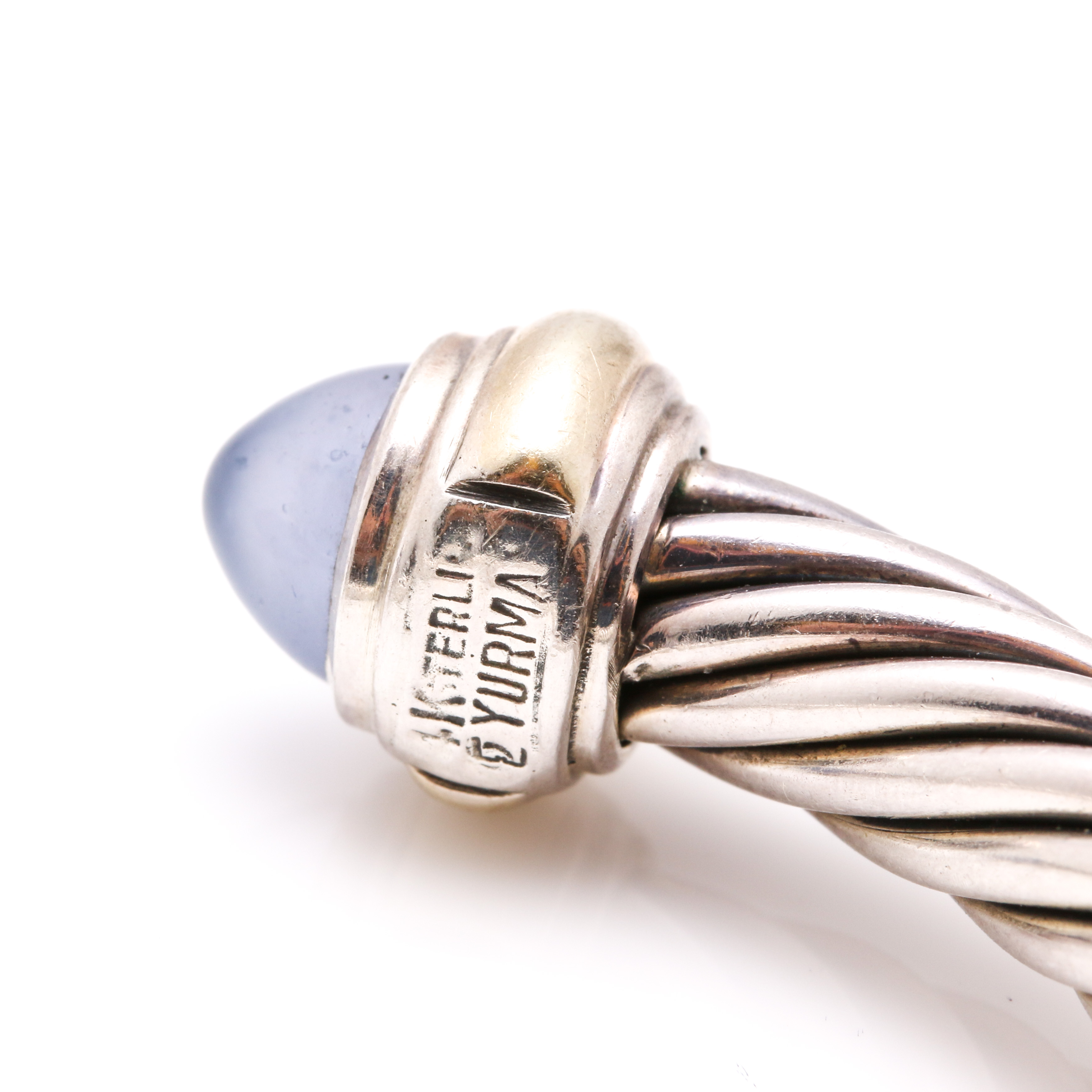 David Yurman Sterling Silver and 14K Yellow Gold Chalcedony Cuff Bracelet
