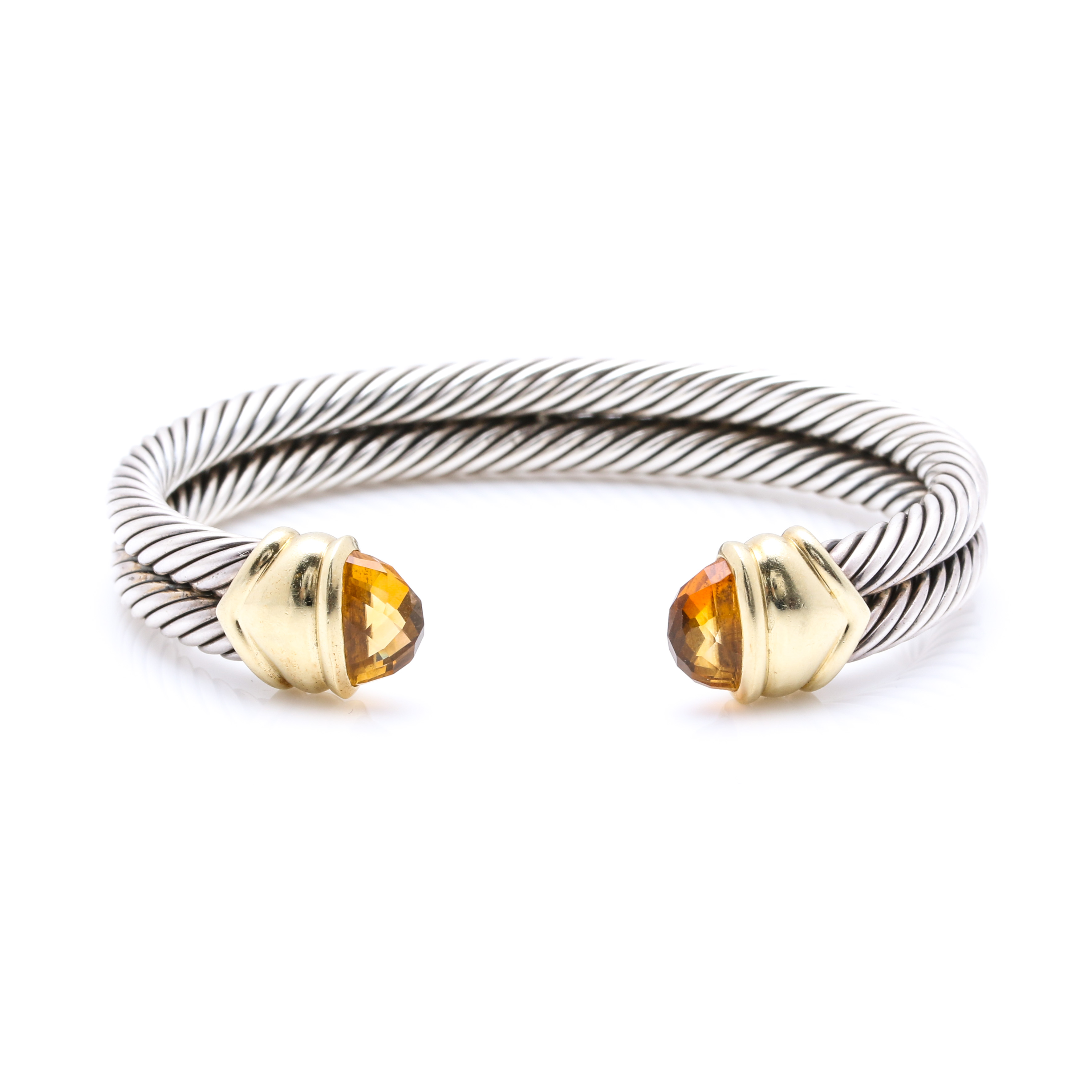 David Yurman Sterling Silver and 14K Yellow Gold Citrine Bangle Bracelet