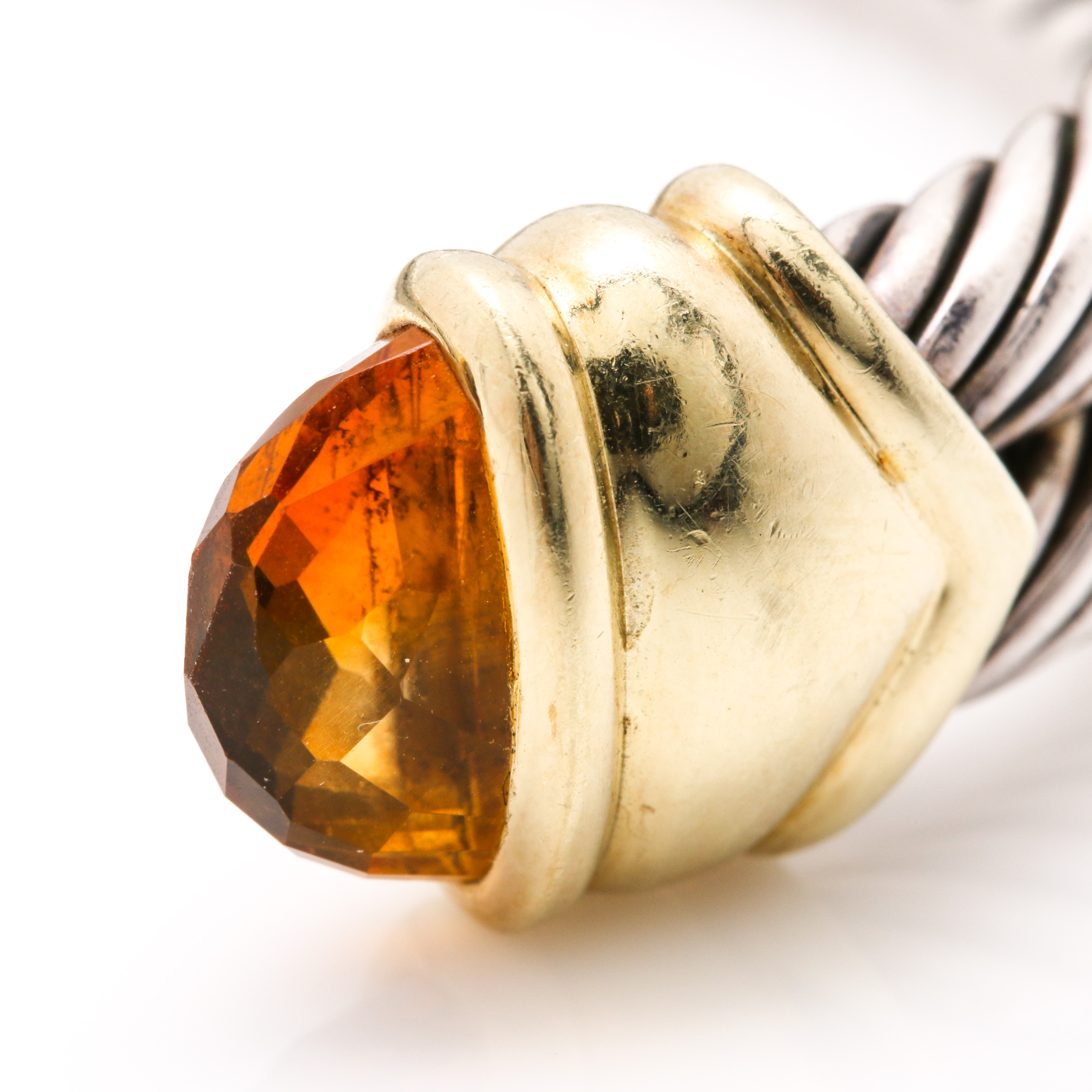 David Yurman Sterling Silver and 14K Yellow Gold Citrine Bangle Bracelet