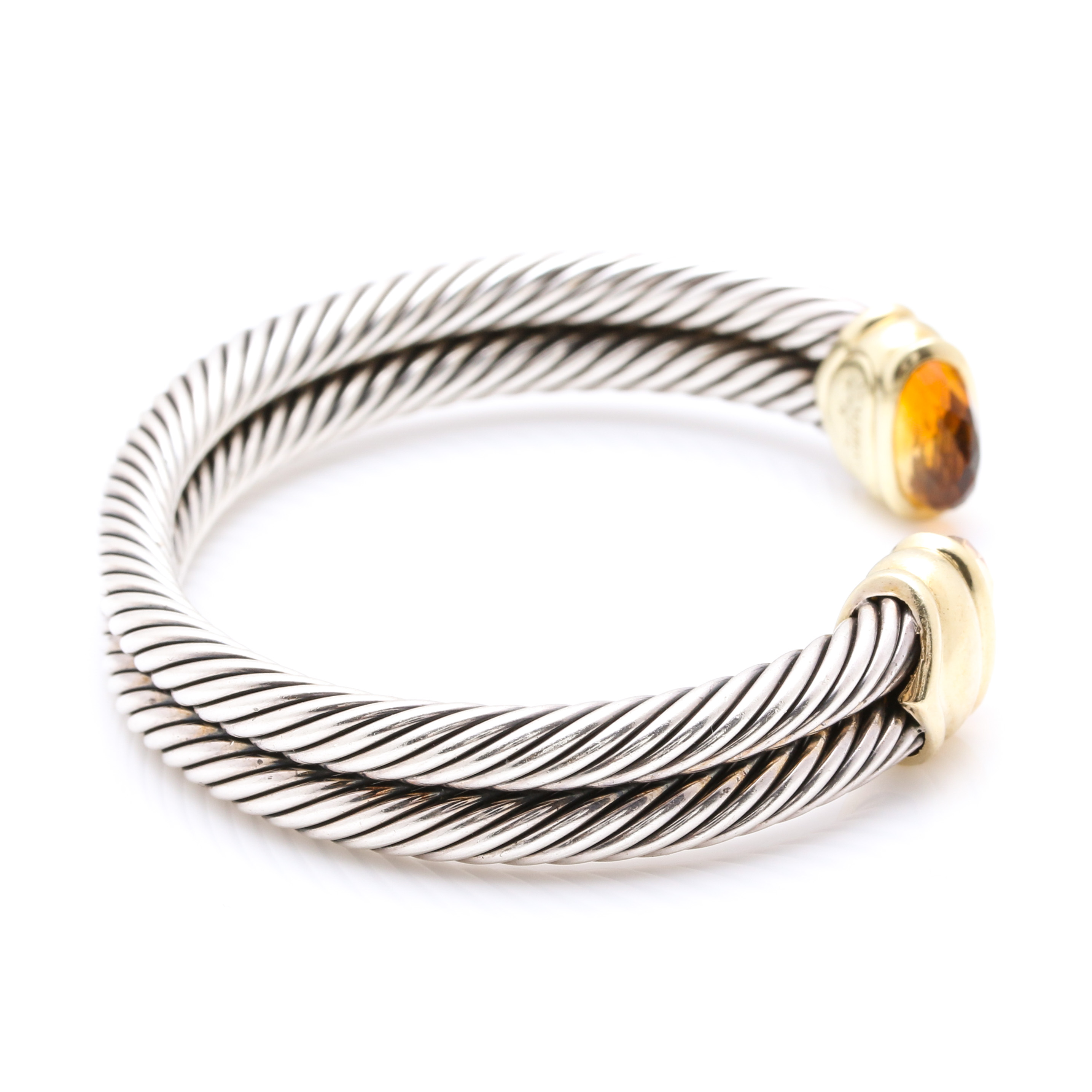 David Yurman Sterling Silver and 14K Yellow Gold Citrine Bangle Bracelet