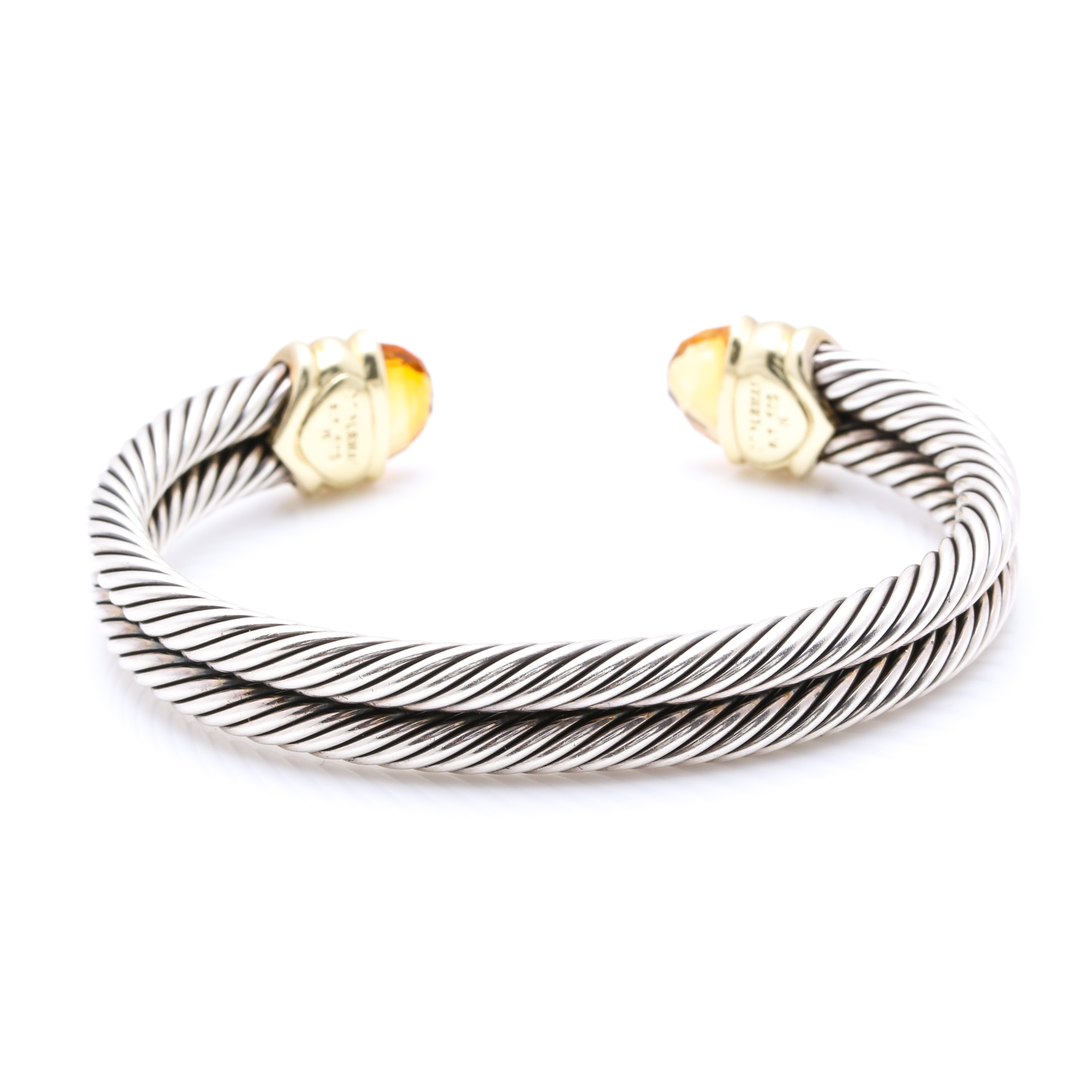 David Yurman Sterling Silver and 14K Yellow Gold Citrine Bangle Bracelet