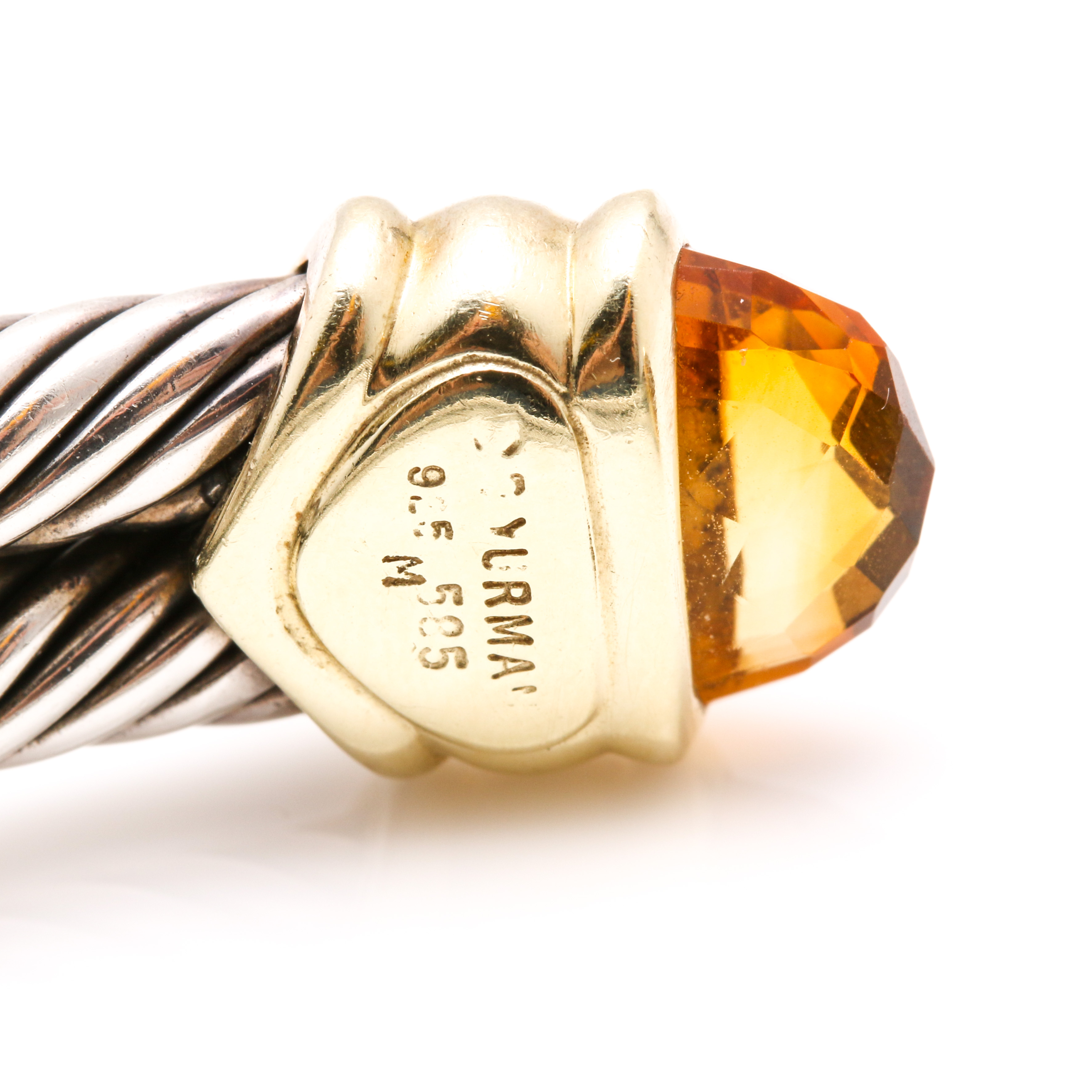 David Yurman Sterling Silver and 14K Yellow Gold Citrine Bangle Bracelet