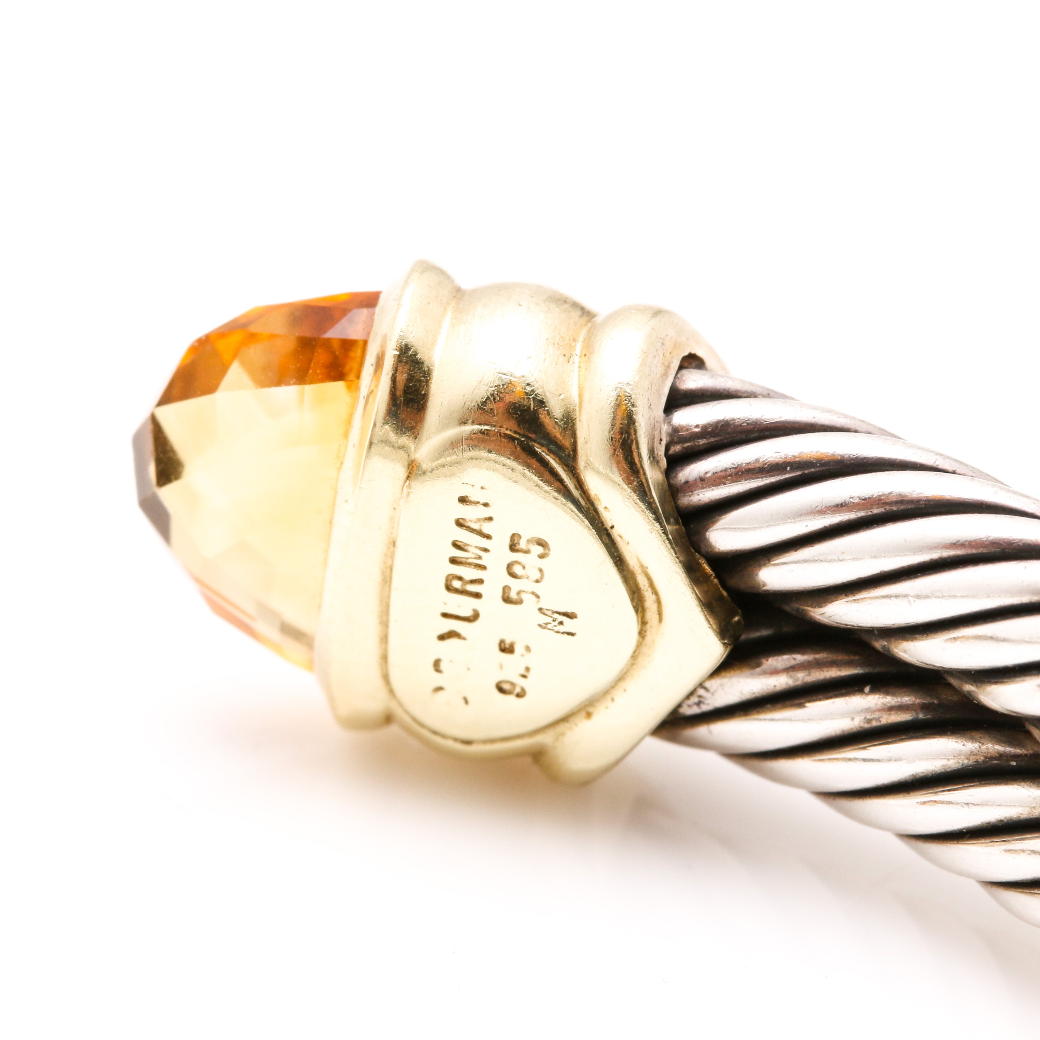 David Yurman Sterling Silver and 14K Yellow Gold Citrine Bangle Bracelet