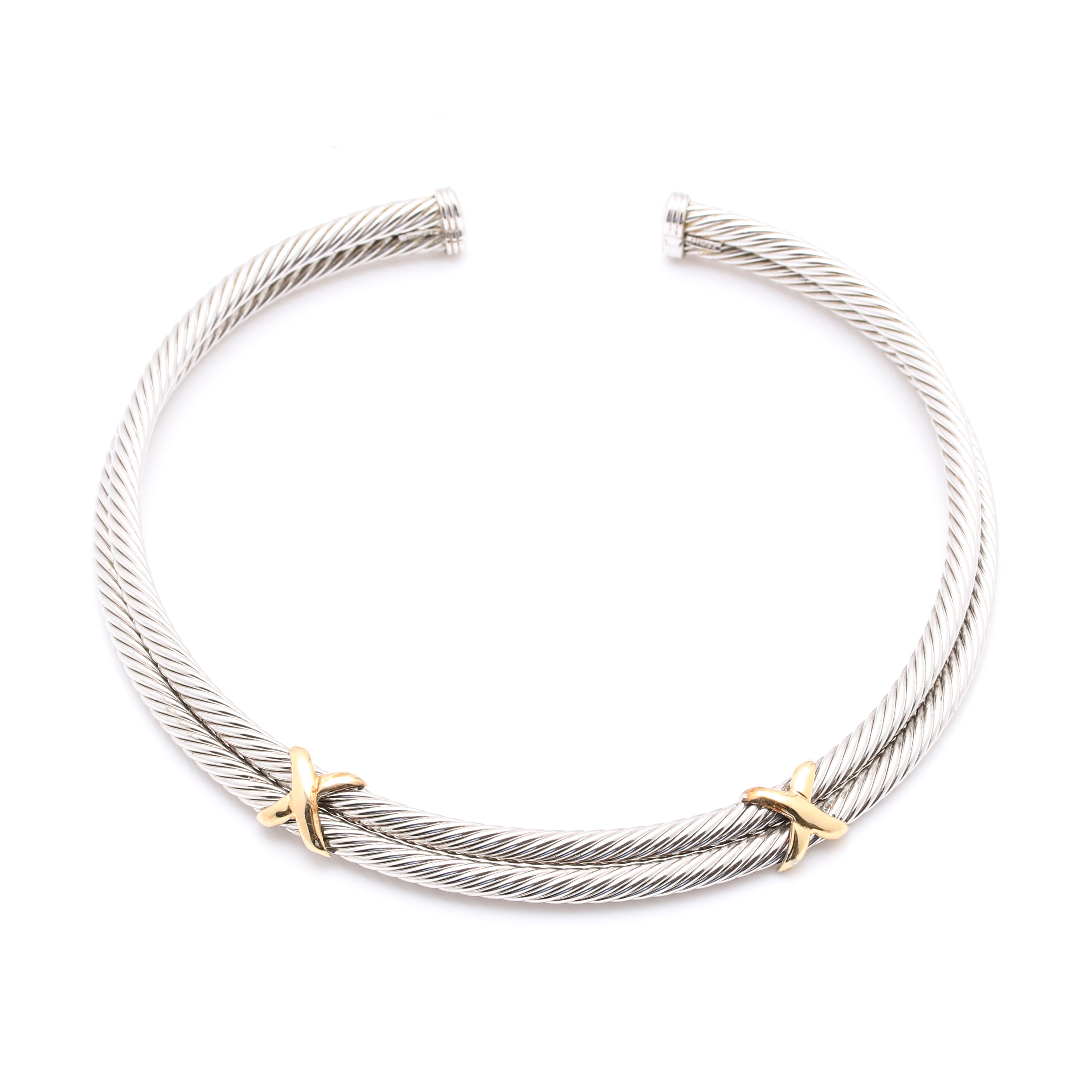 Sterling Silver and 14K Yellow Gold Cable Collar Necklace