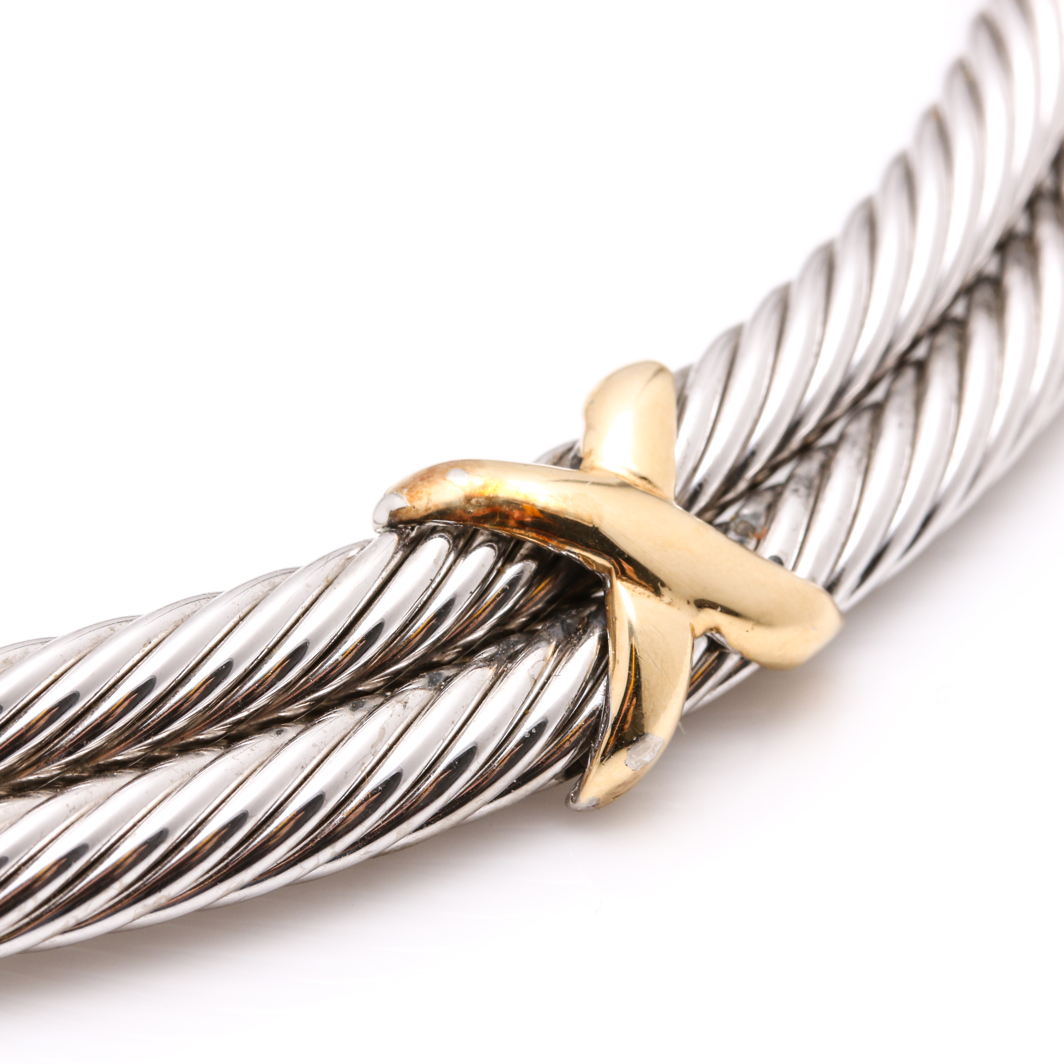 Sterling Silver and 14K Yellow Gold Cable Collar Necklace