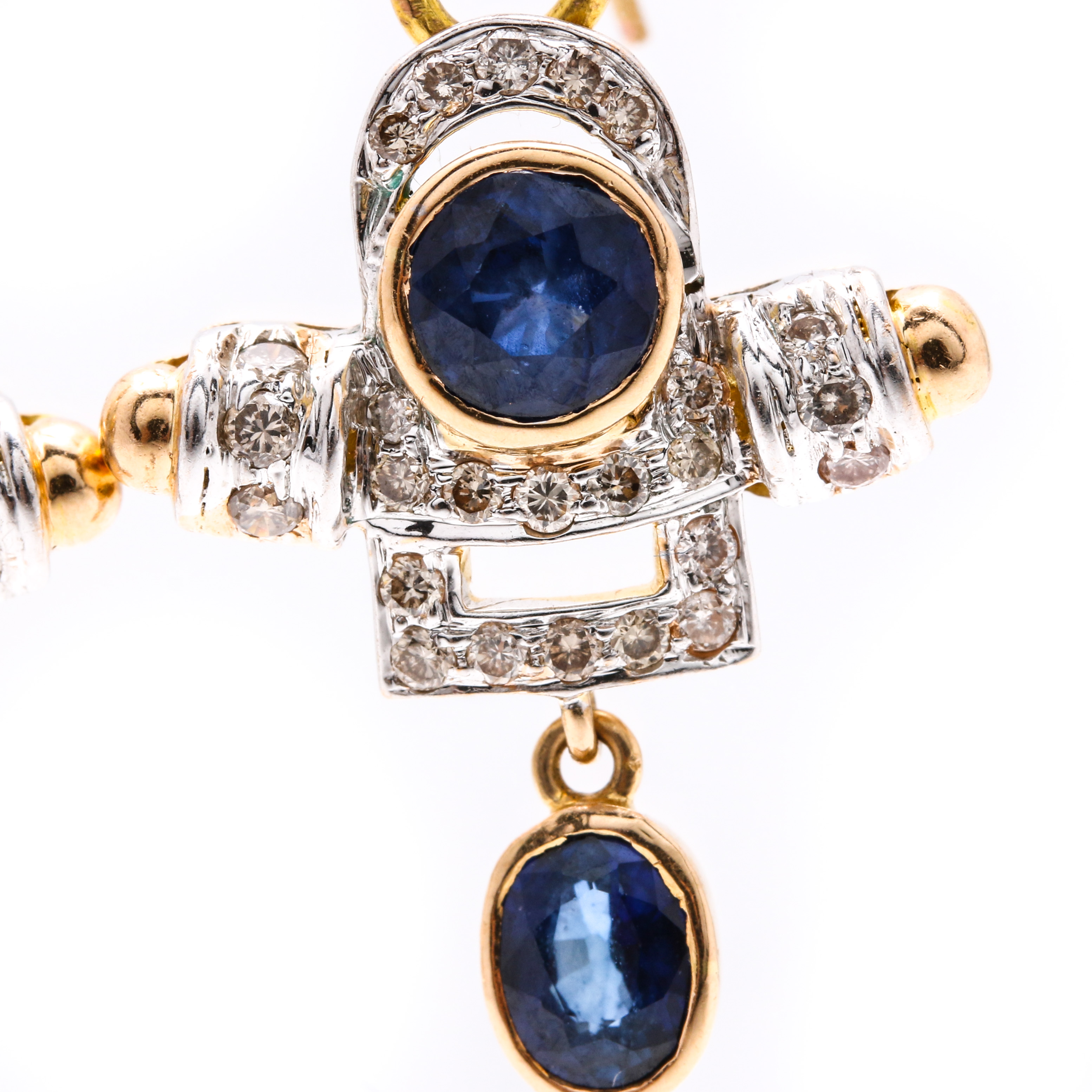 18K White and Yellow Gold 2.55 CTW Sapphire and Diamond Dangle Earrings