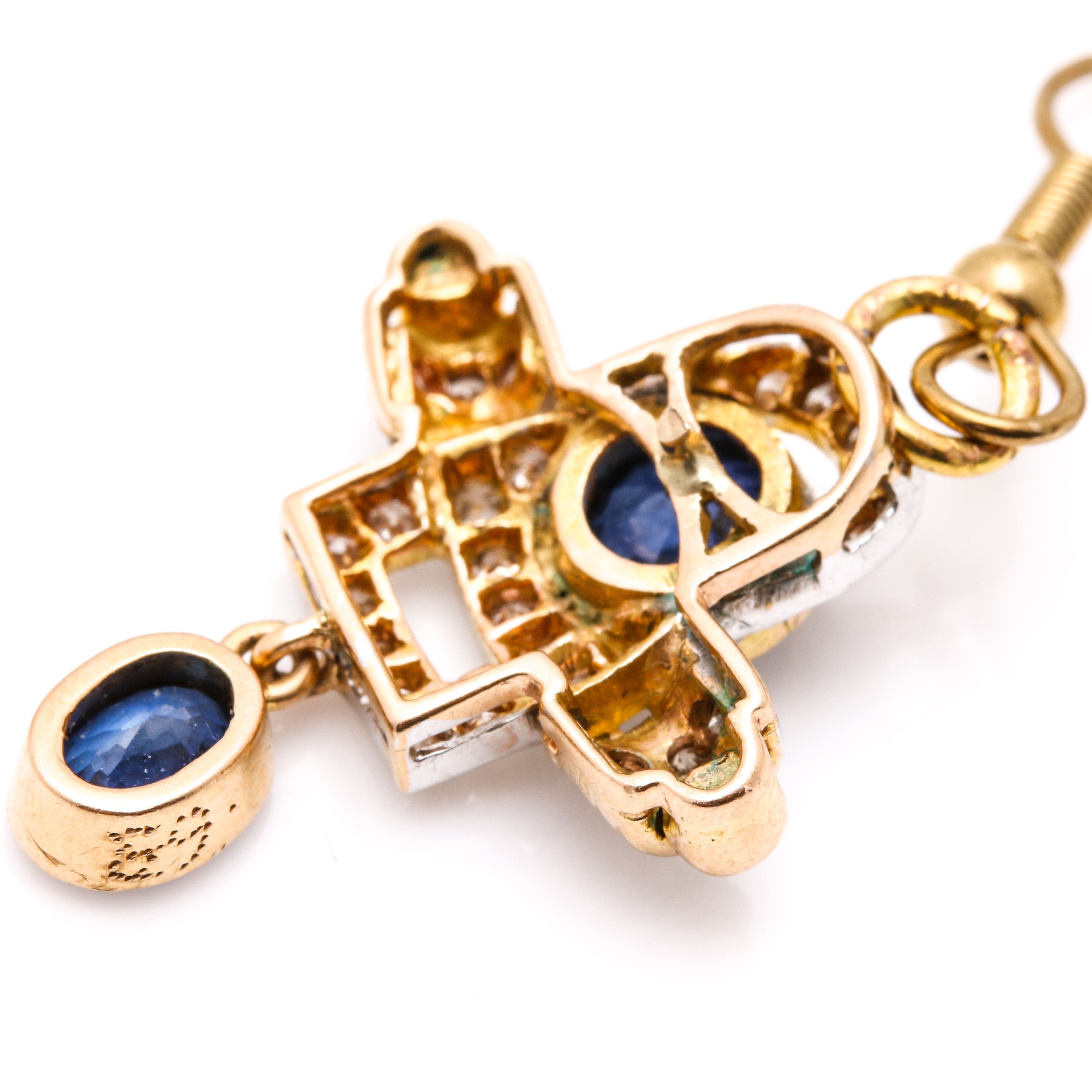 18K White and Yellow Gold 2.55 CTW Sapphire and Diamond Dangle Earrings