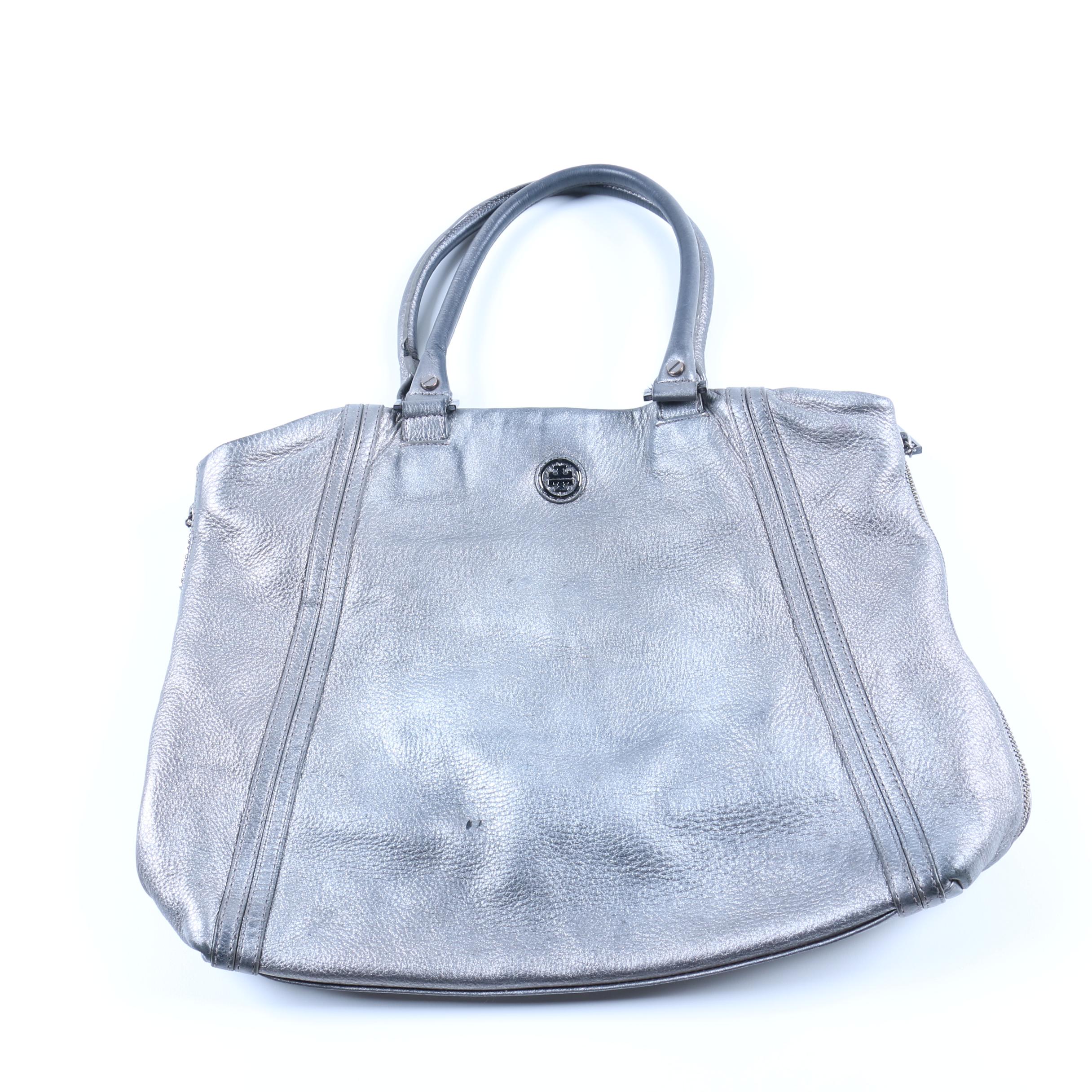Tory Burch Metallic Silver Leather Tote