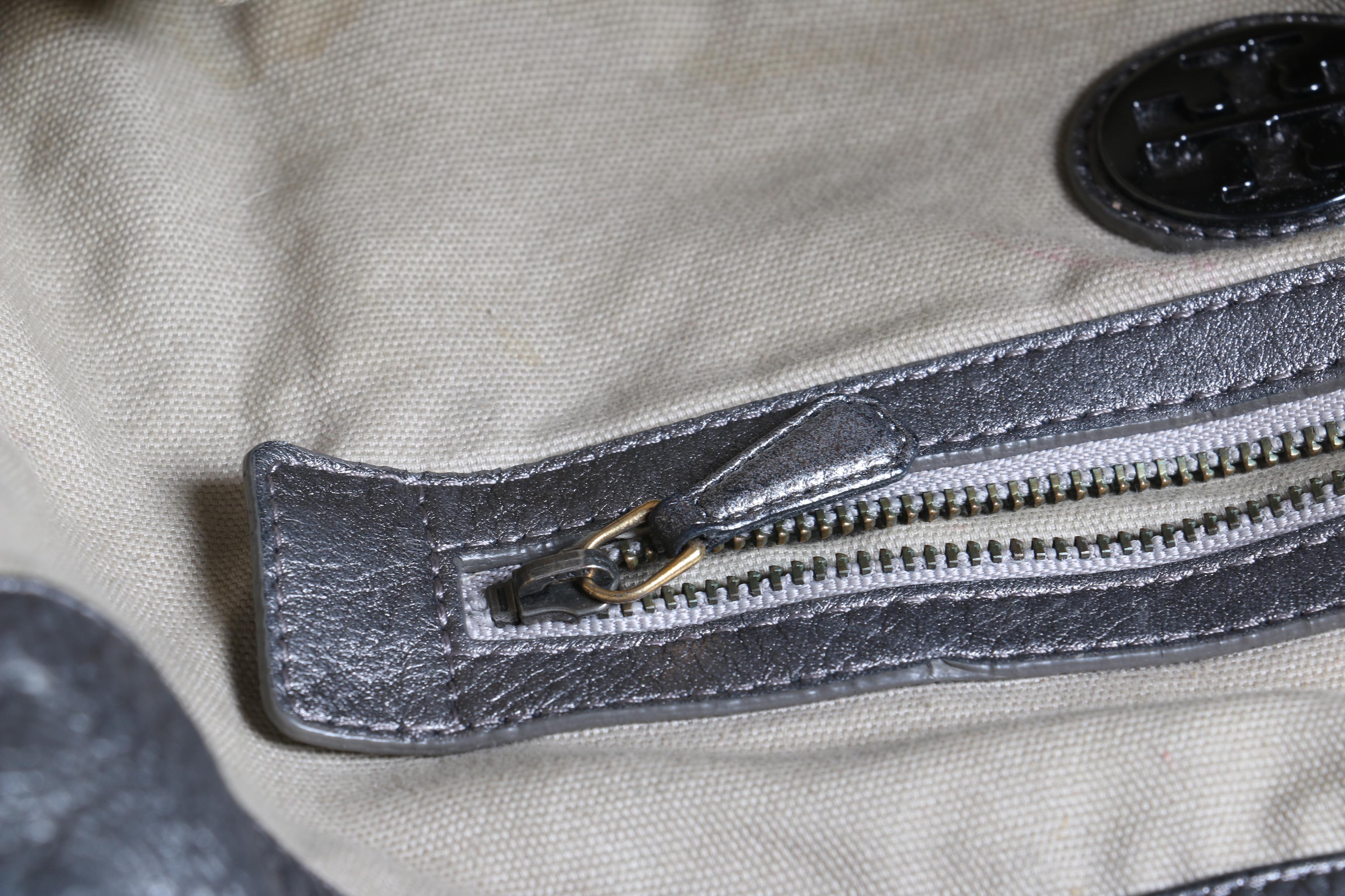 Tory Burch Metallic Silver Leather Tote