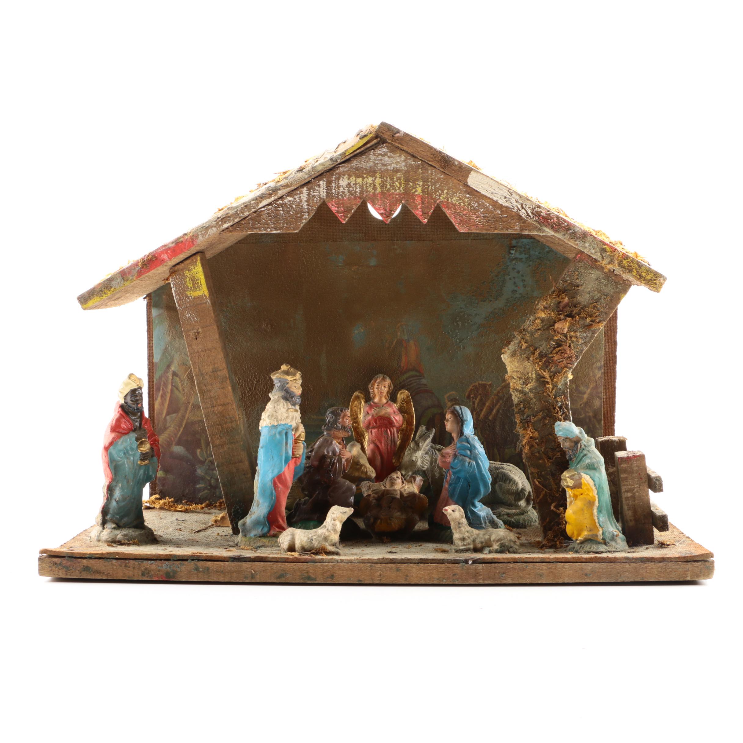 Nativity Scene with Wooden Stable