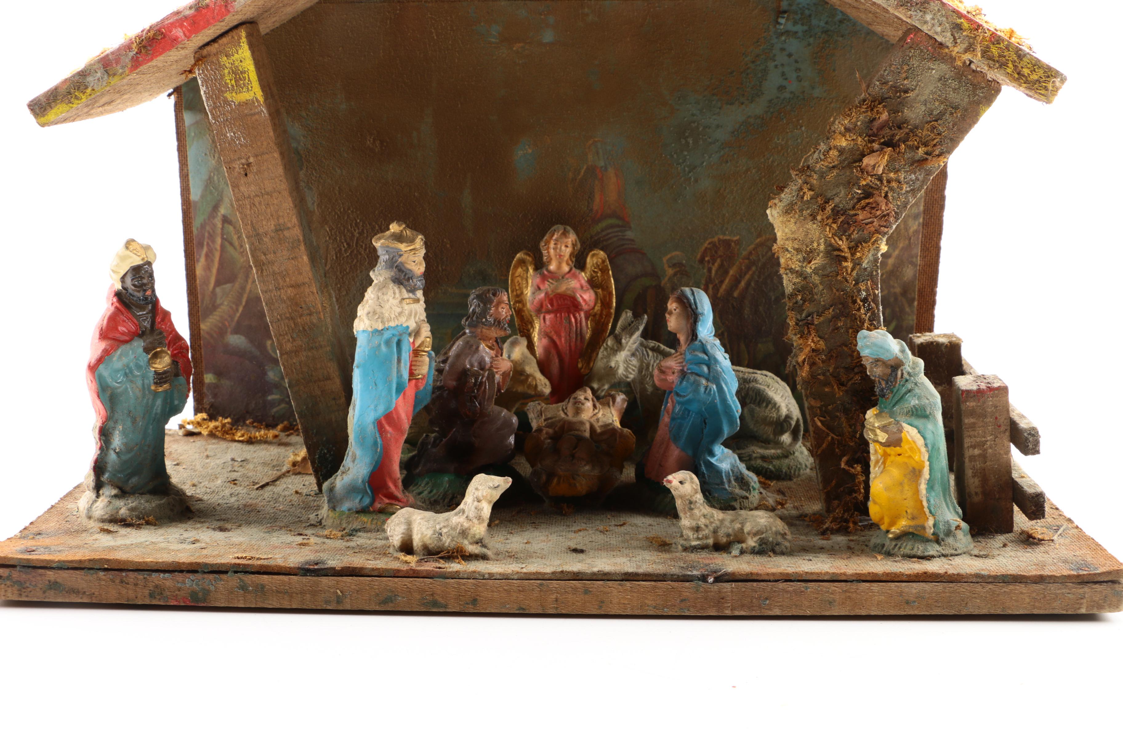 Nativity Scene with Wooden Stable