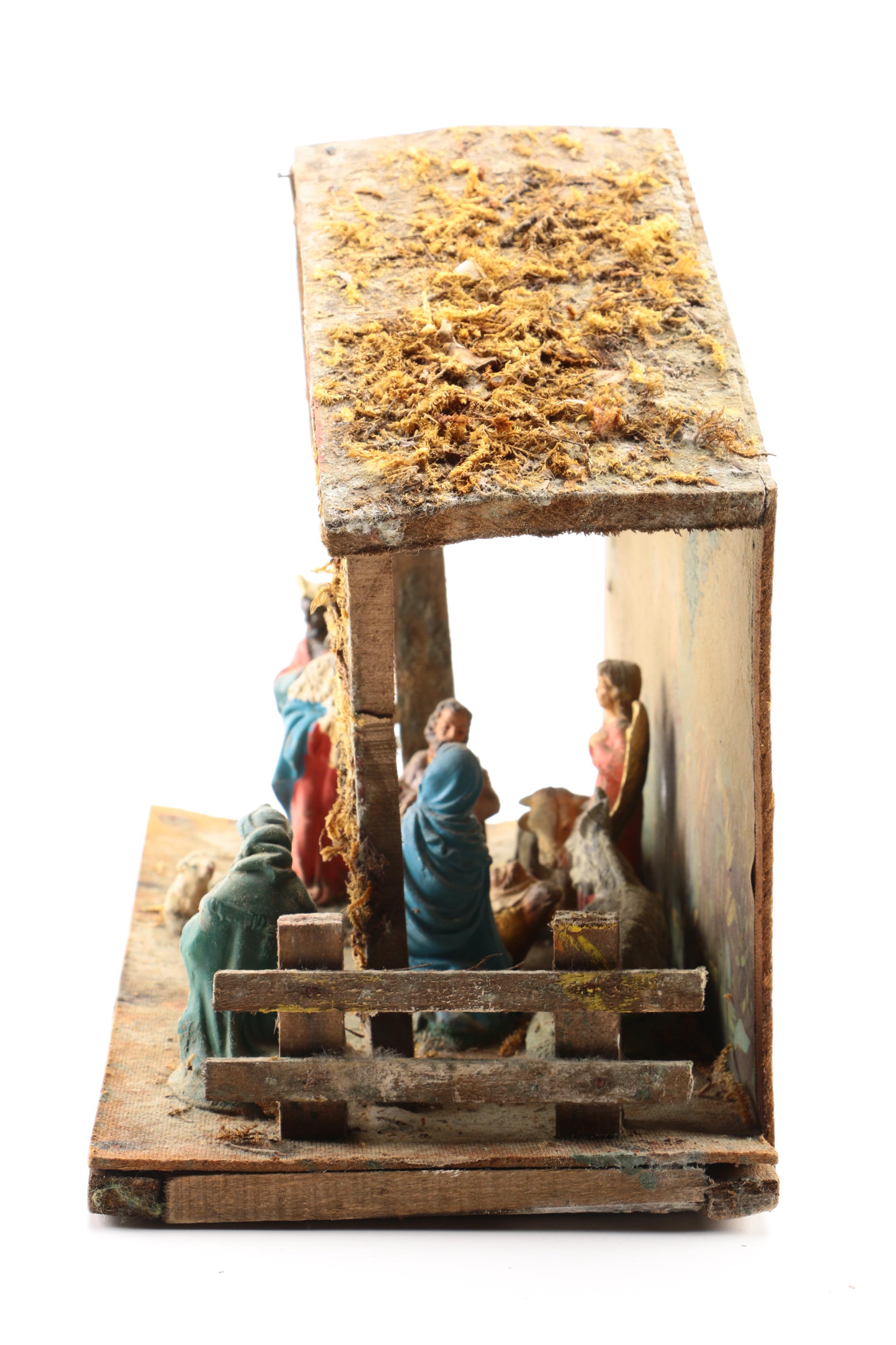 Nativity Scene with Wooden Stable