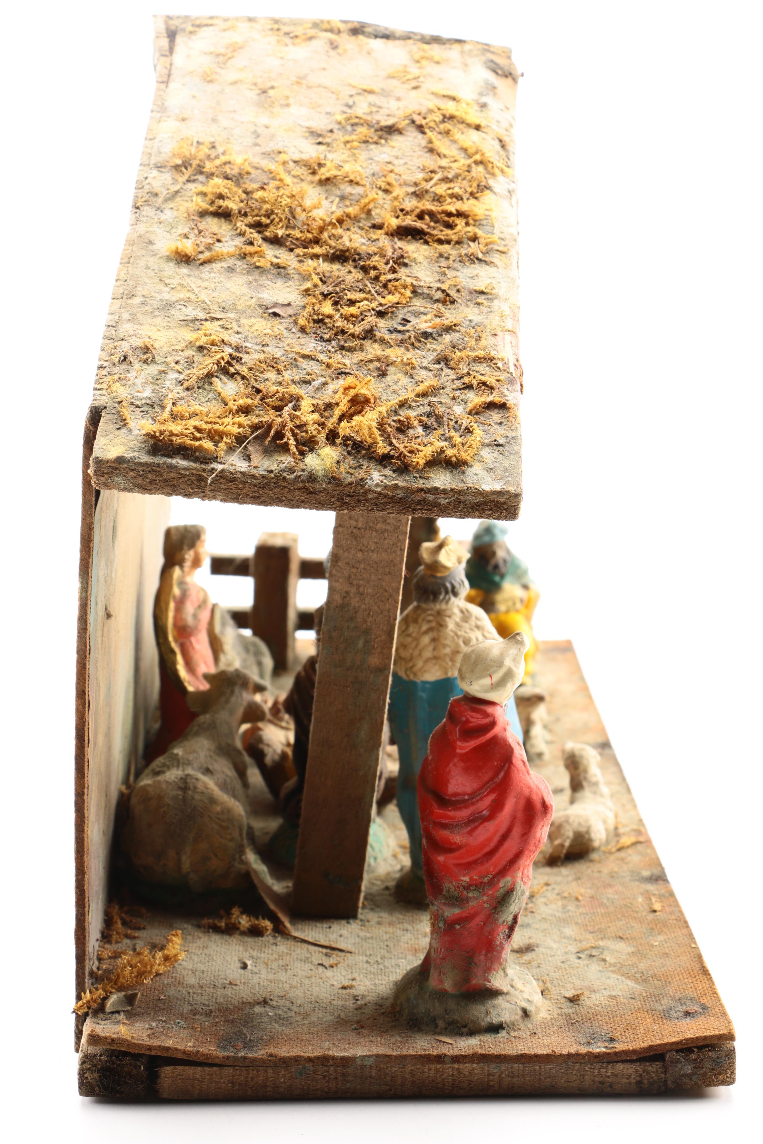 Nativity Scene with Wooden Stable