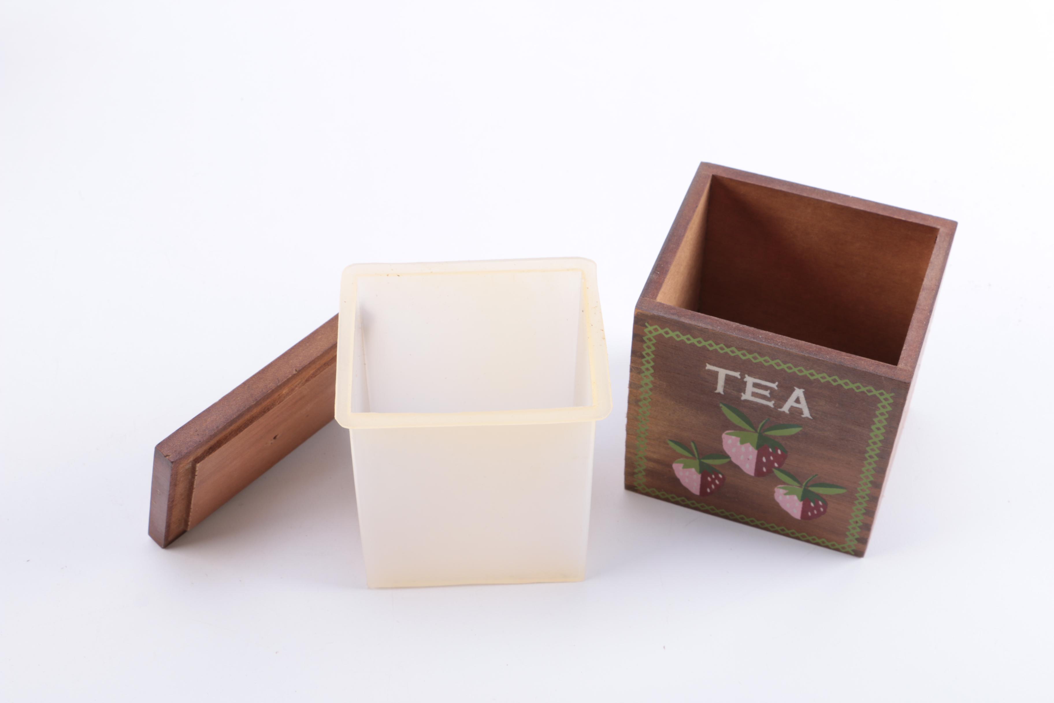 Four Vintage Wood Canister Set with Salt & Pepper Shakers